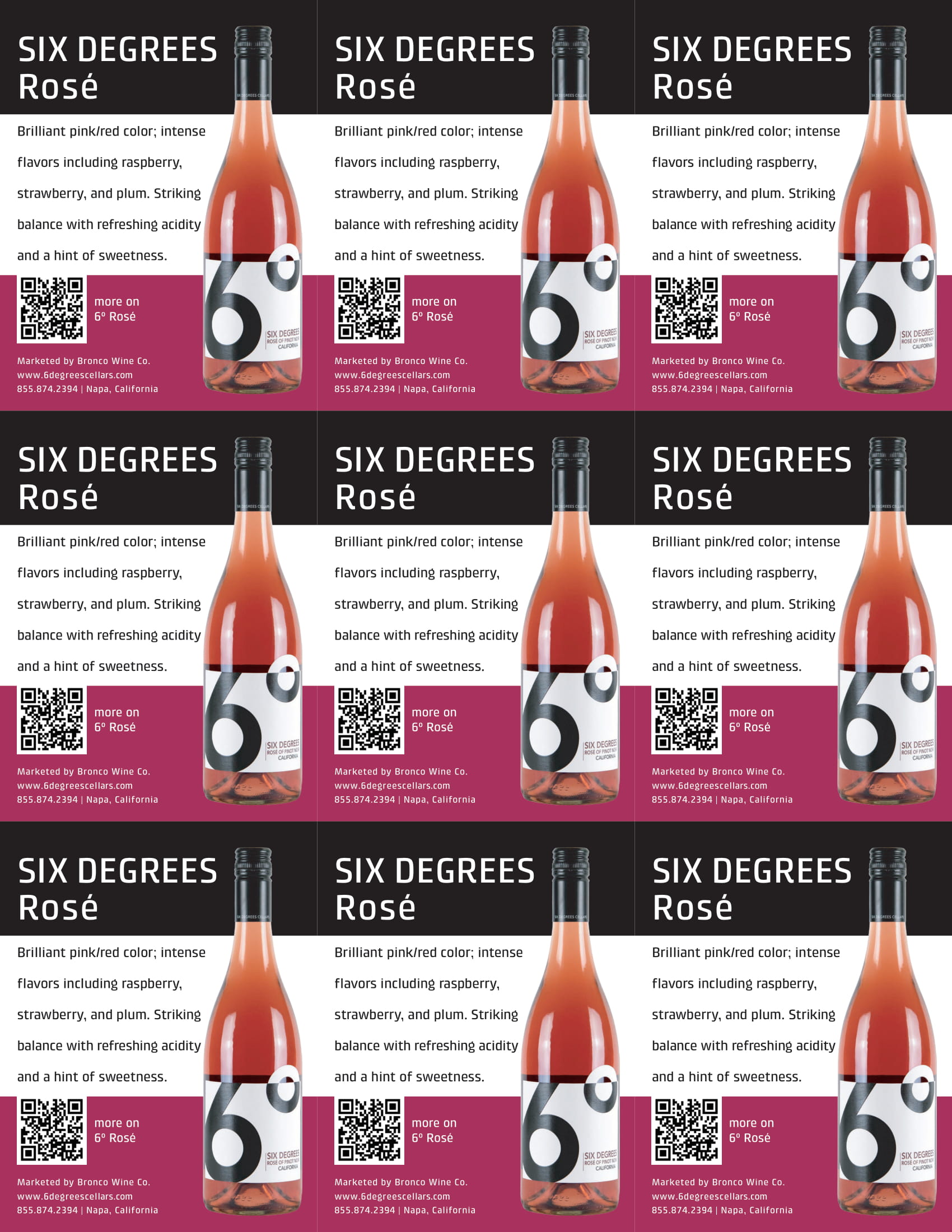 6 Degrees brand Rosé of Pinot Noir shelf talkers sample