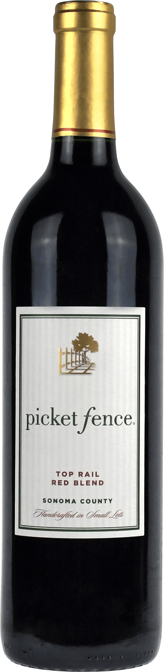 Picket Fence Top Rail Red 750ml wine bottle, label and capsule front view