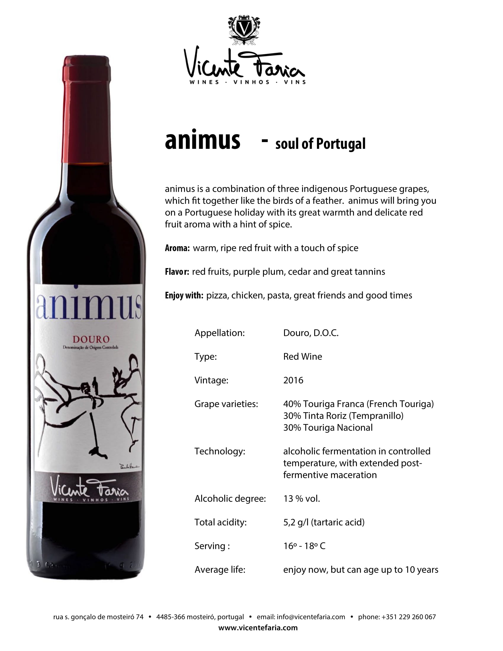 Animus Douro wine tech sheet sample