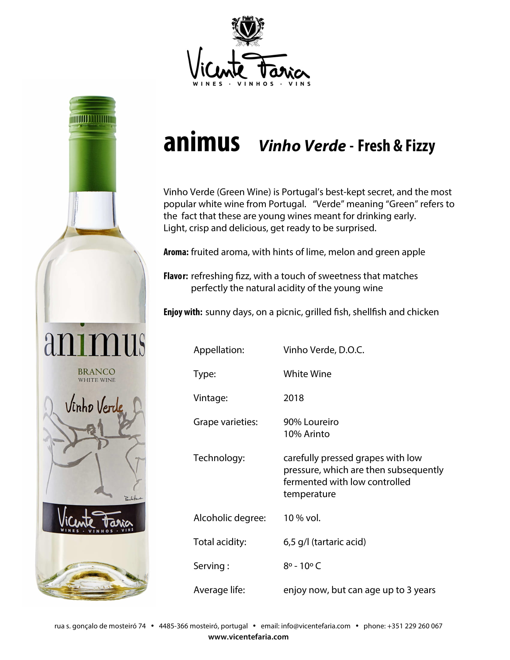 Animus Vinho Verde wine tech sheet sample