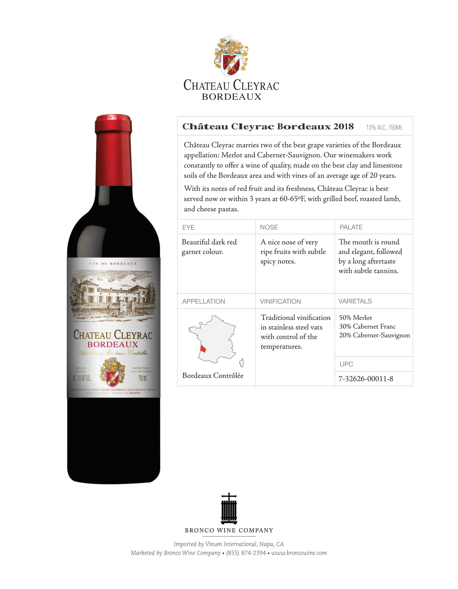 Chateau Cleyrac Bordeaux tech sheet sample