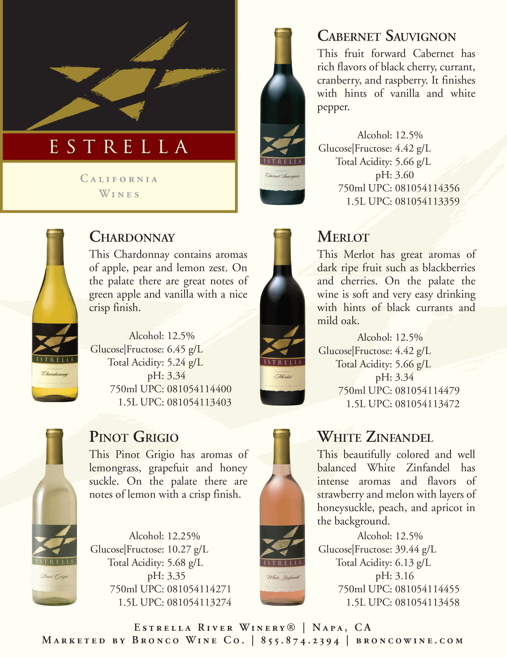 Estrella wine brand tech sheet sample