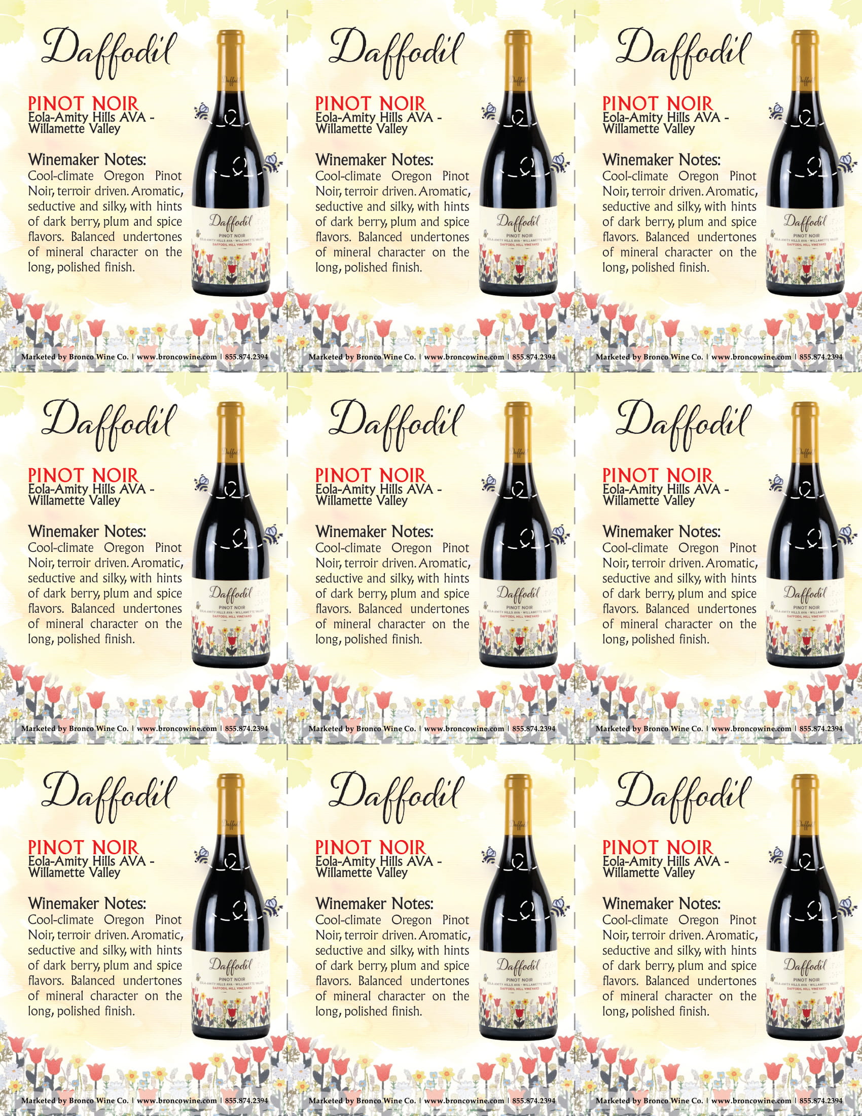Daffodil Pinot Noir shelf talker sample
