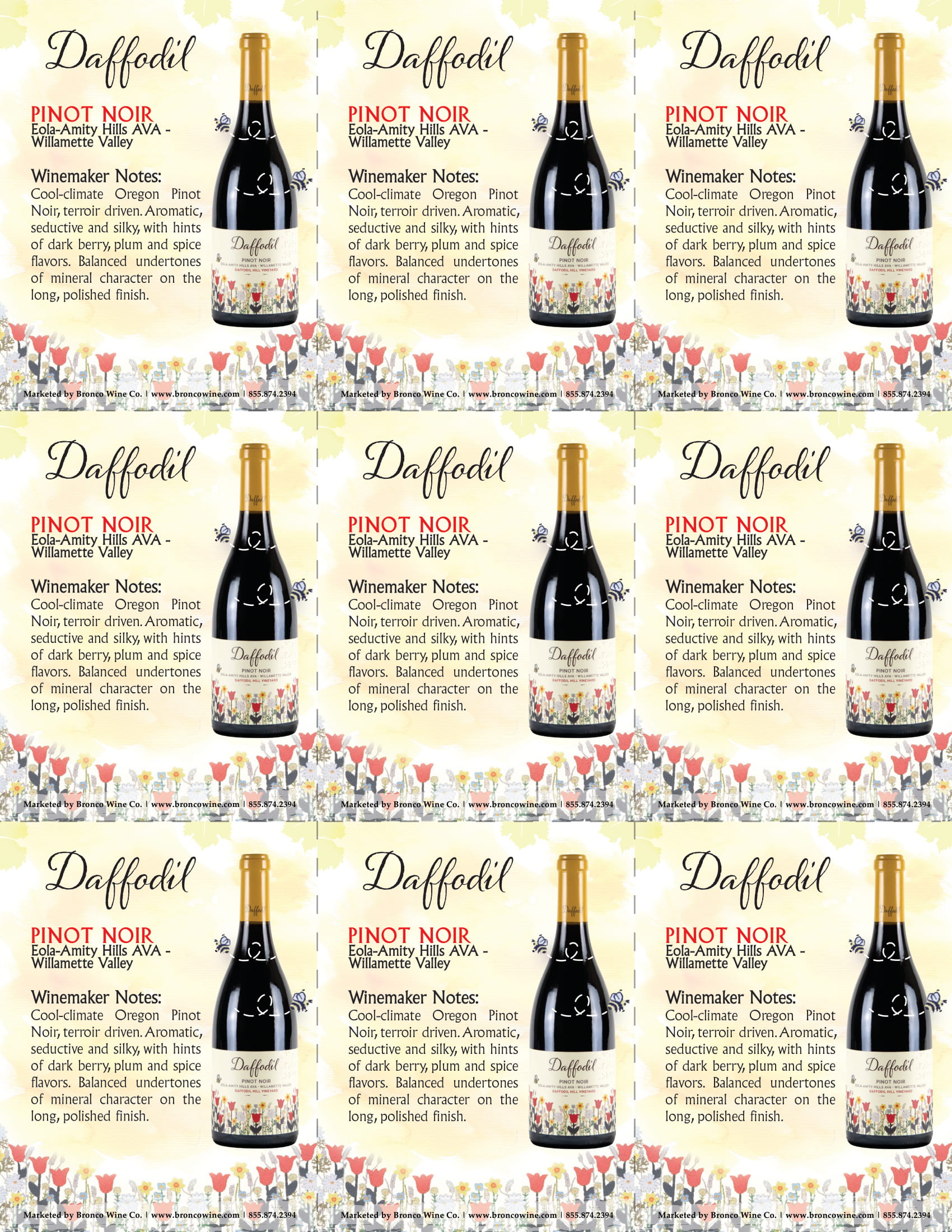 Daffodil Pinot Noir shelf talker sample