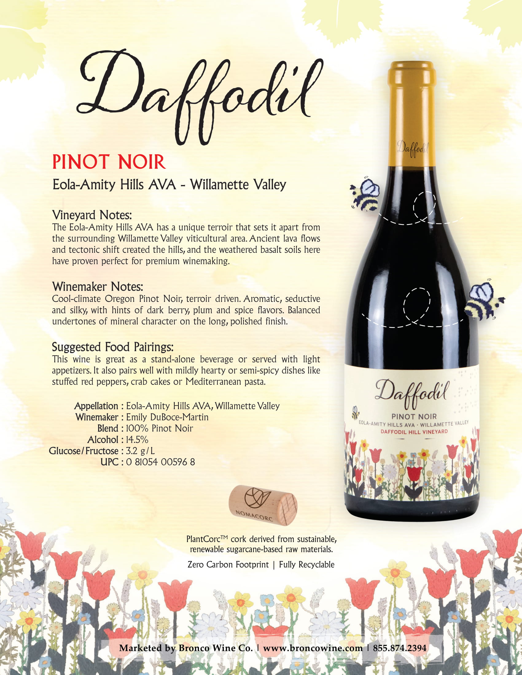 Daffodil Pinot Noir tech sheet sample