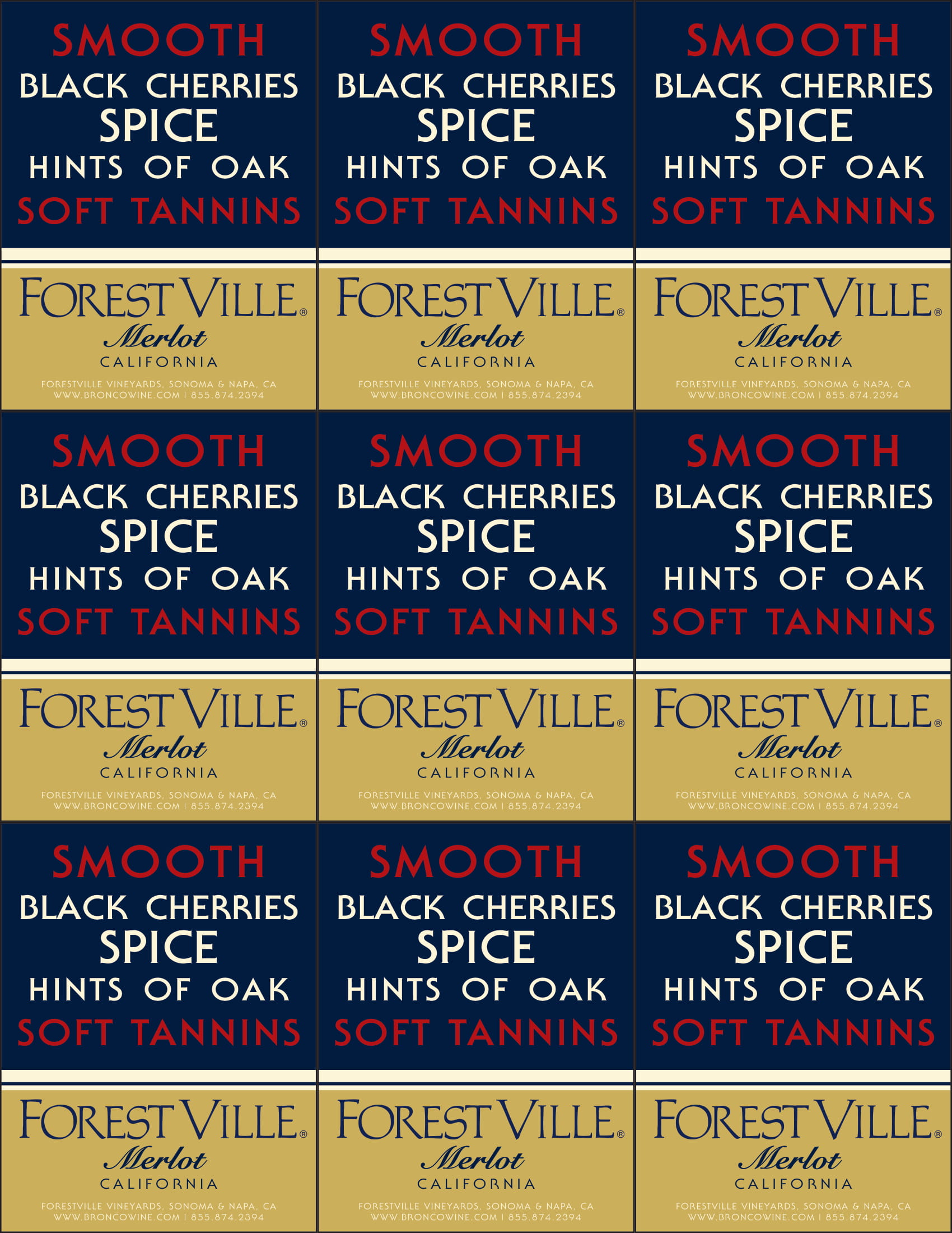Forest Ville wine brand Merlot shelf talker sample