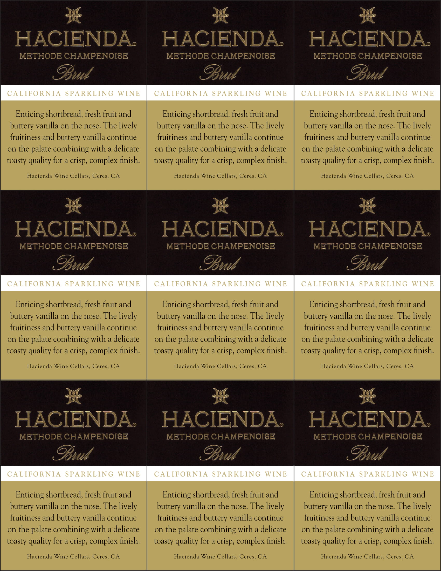 Hacienda Brut Cuvée Sparkling Wine shelf talker sample