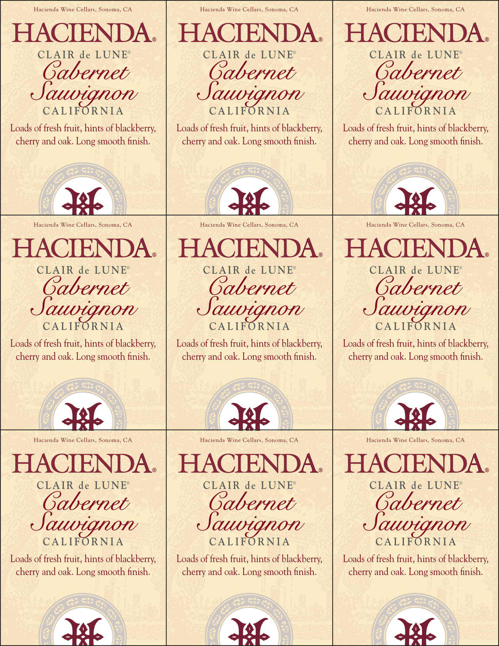 Hacienda Cabernet Sauvignon shelf talker sample
