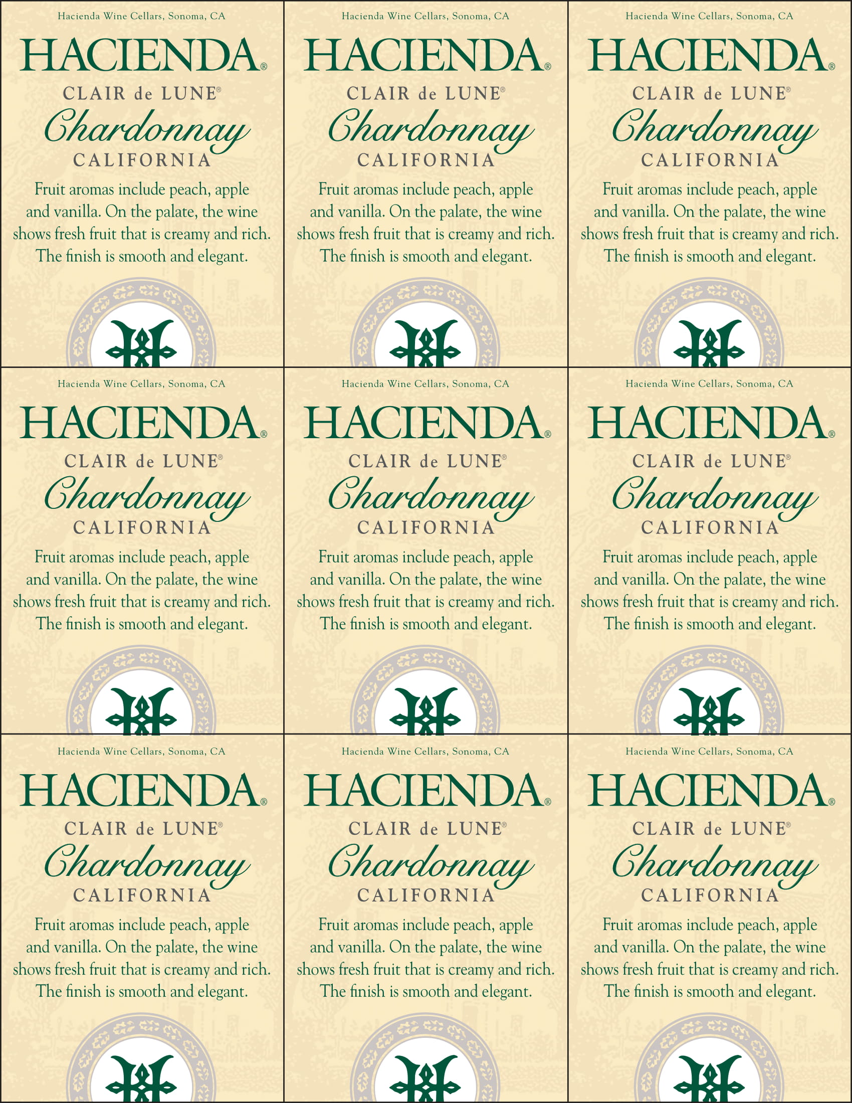 Hacienda Chardonnay shelf talker sample