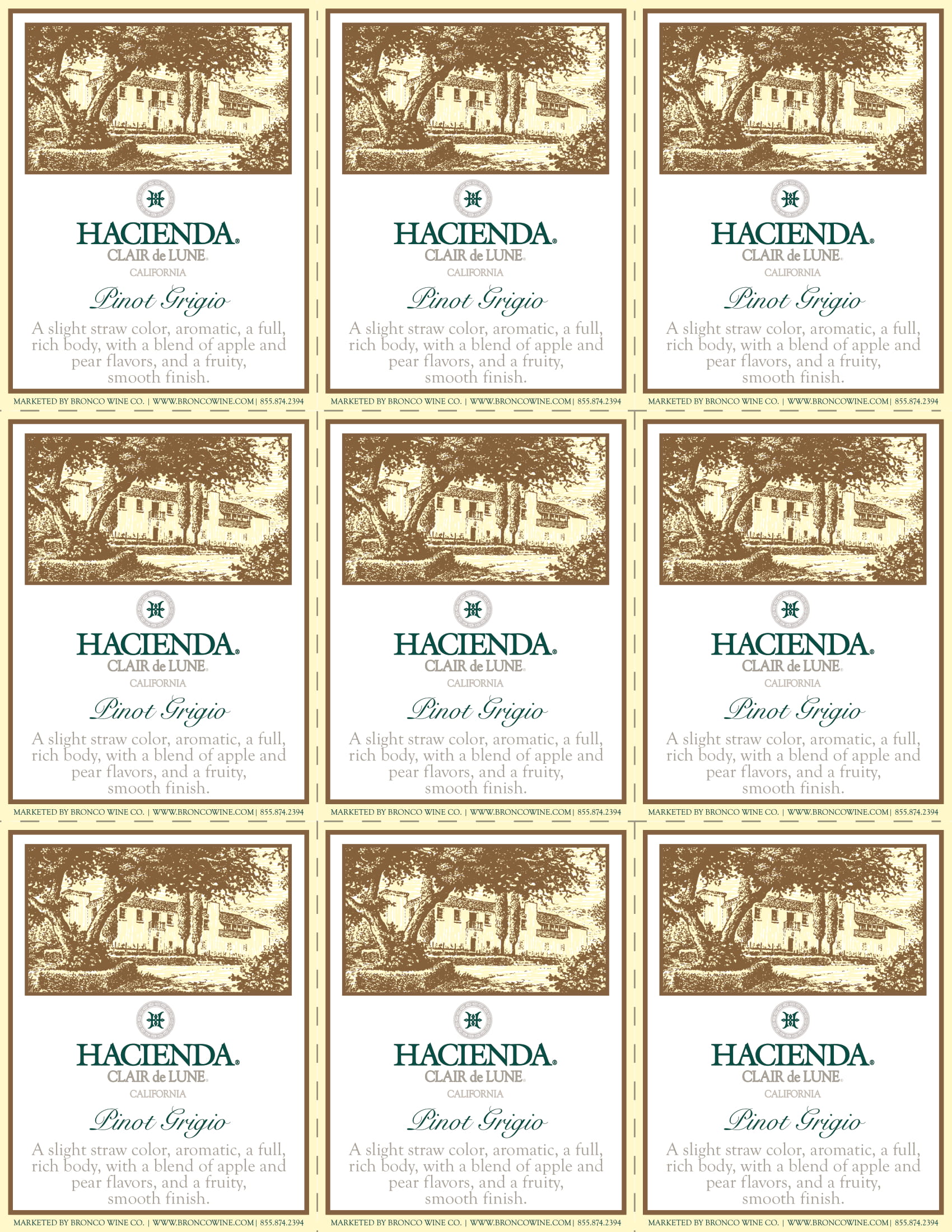 Hacienda Pinot Grigio shelf talker sample