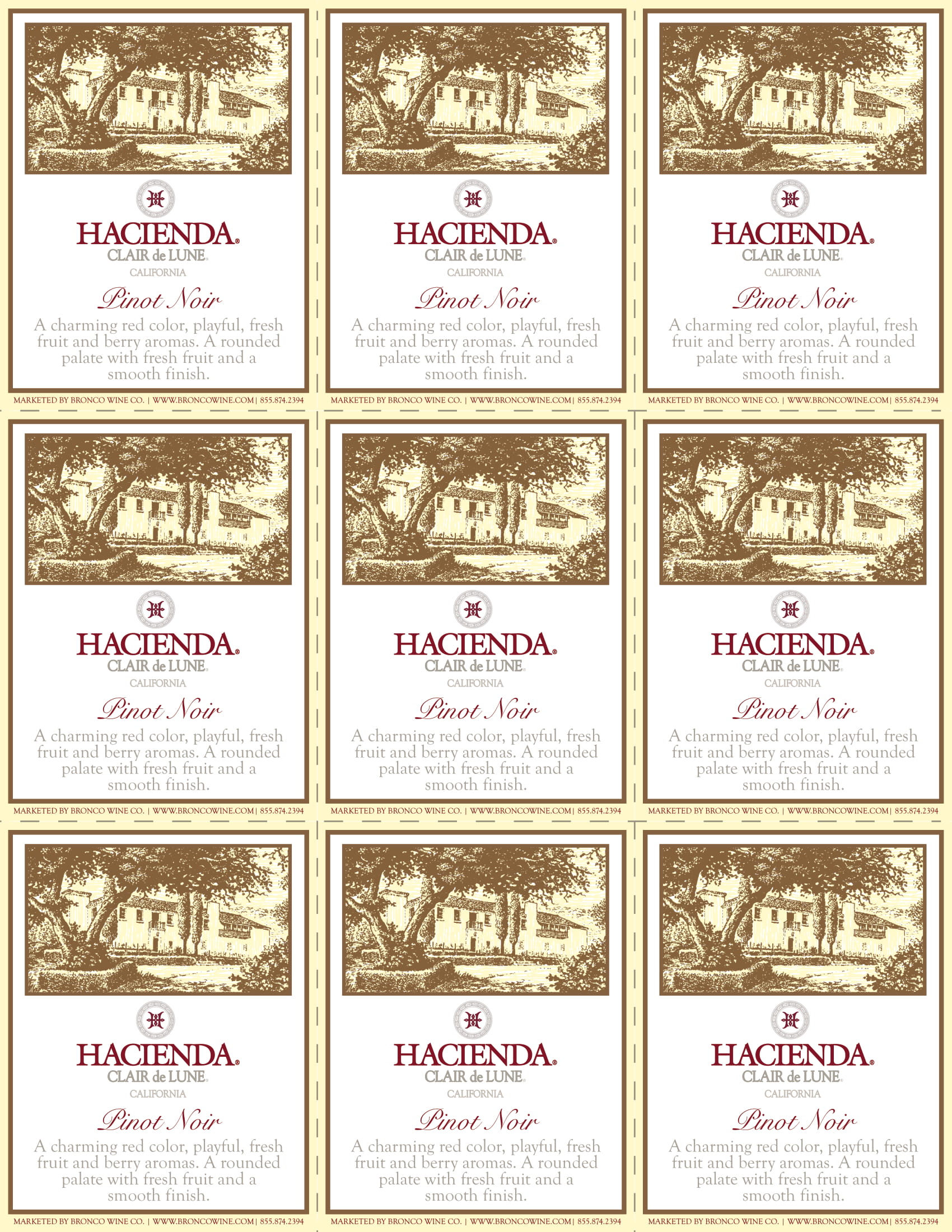 Hacienda Pinot Noir shelf talker sample