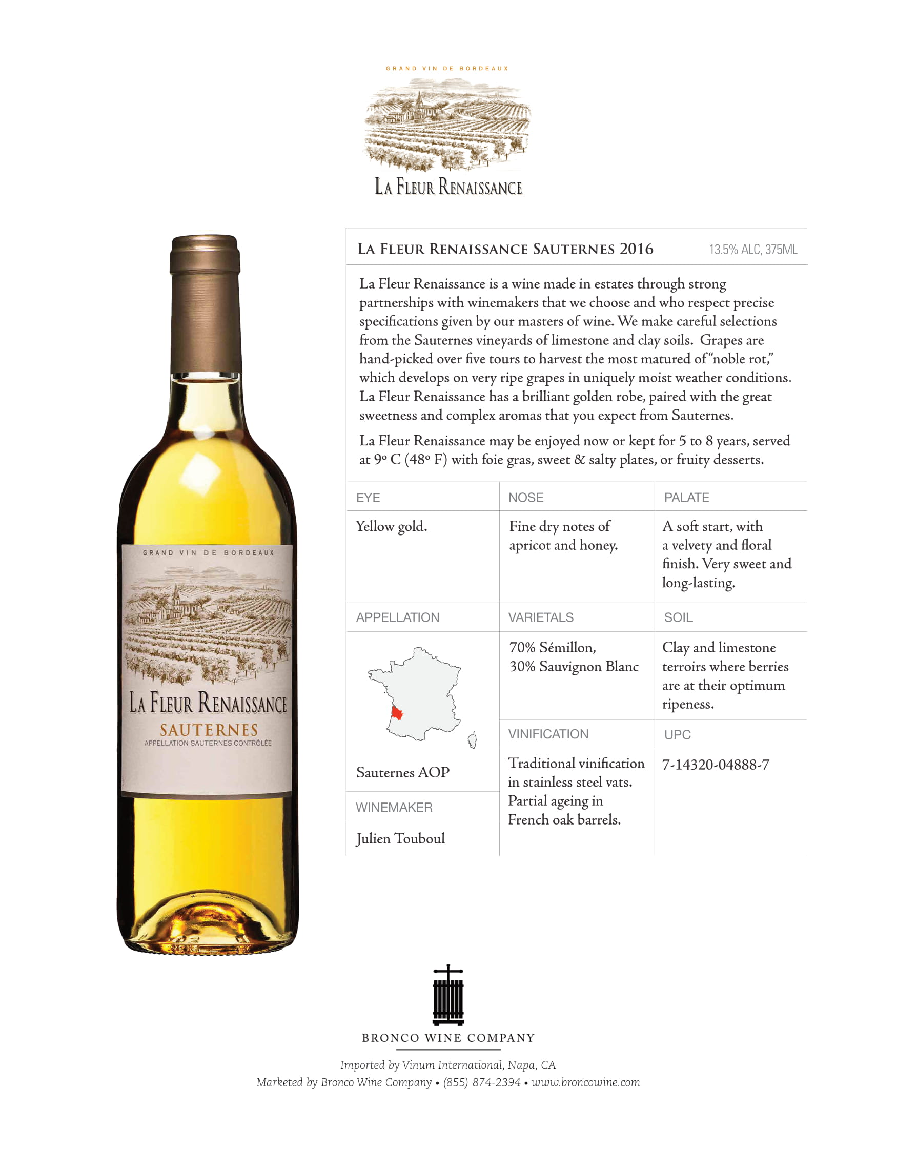 La Fleur Renaissance Sauternes tech sheet sample