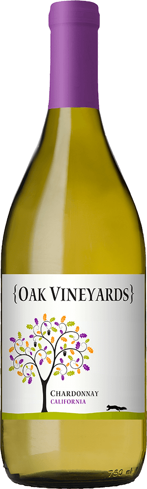 Oak Vineyards Chardonnay 750ml wine bottle front view with red capsule