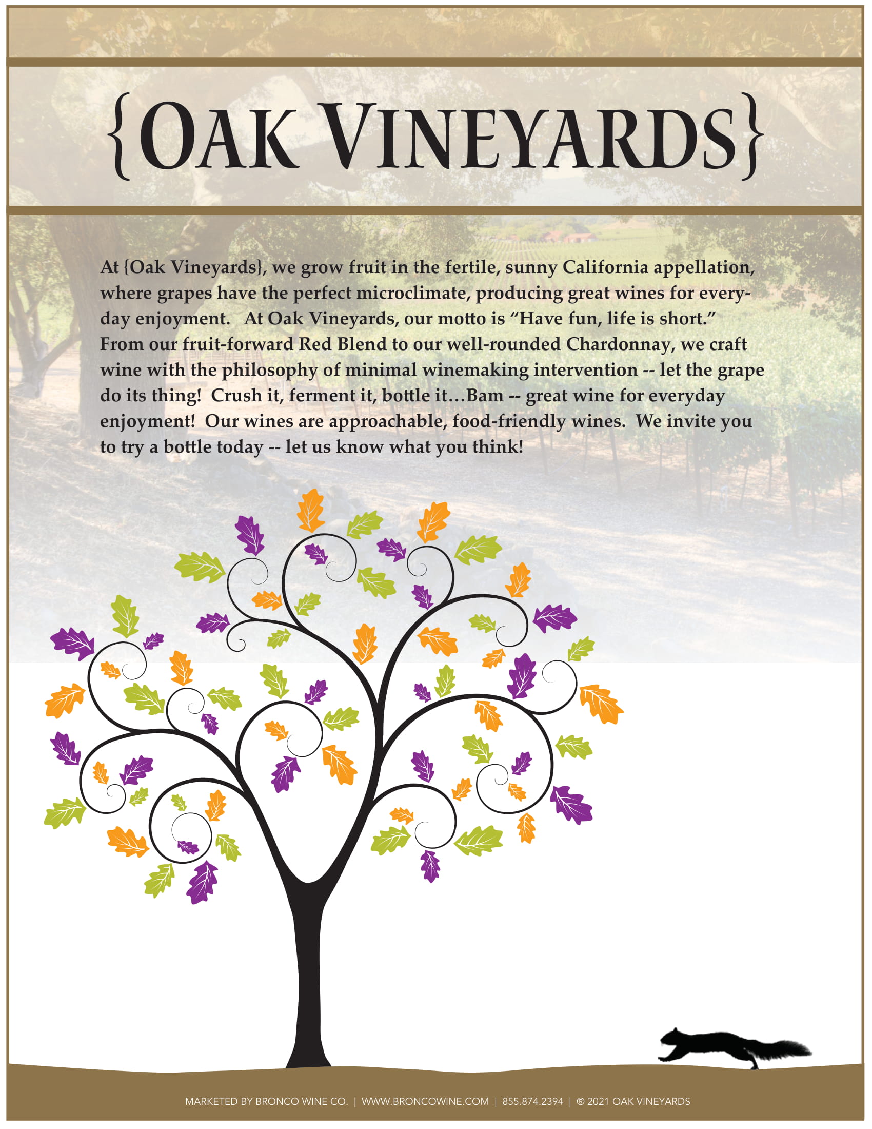 Oak Vineyards wine brand Family Tech Sheets