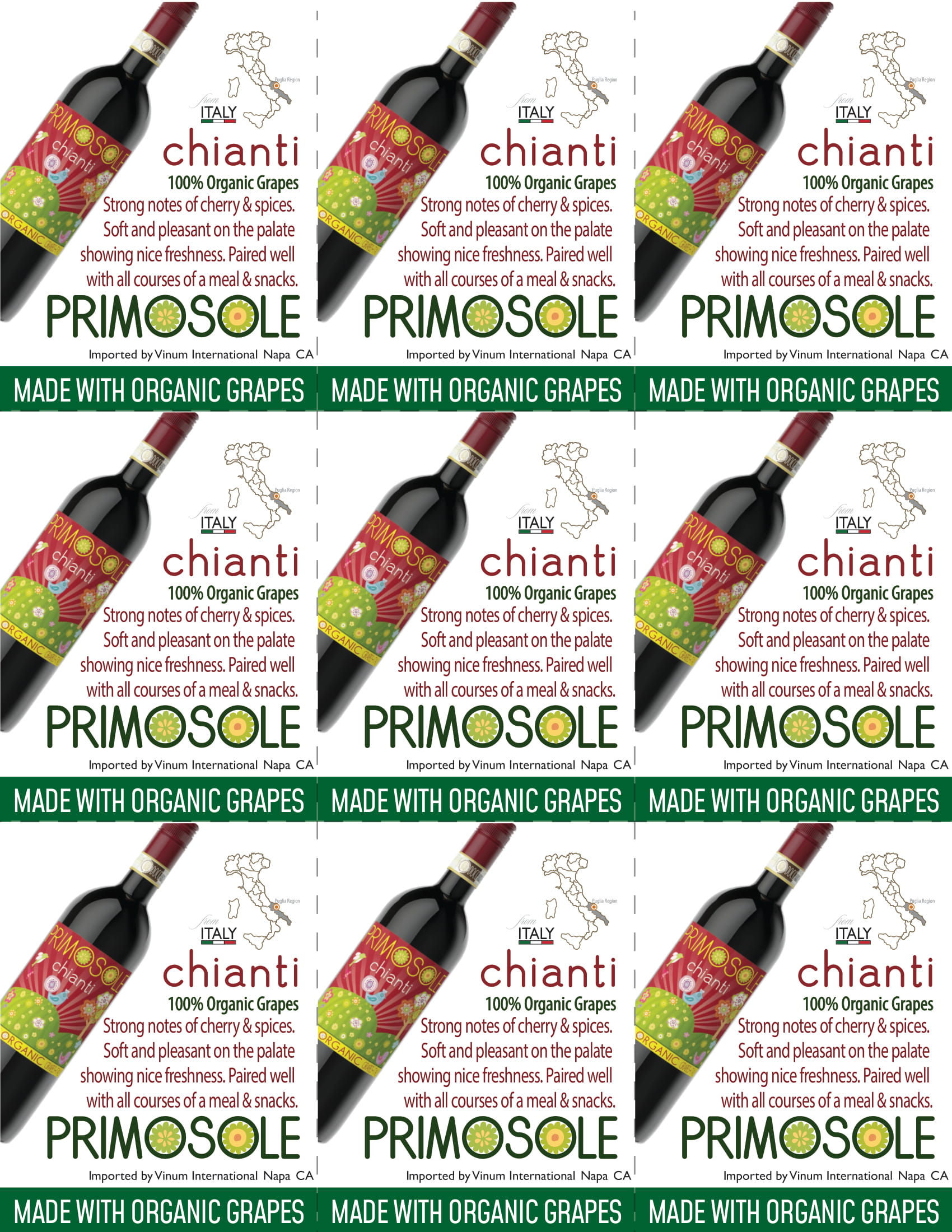 Primosole Chianti wine shelf talker sample