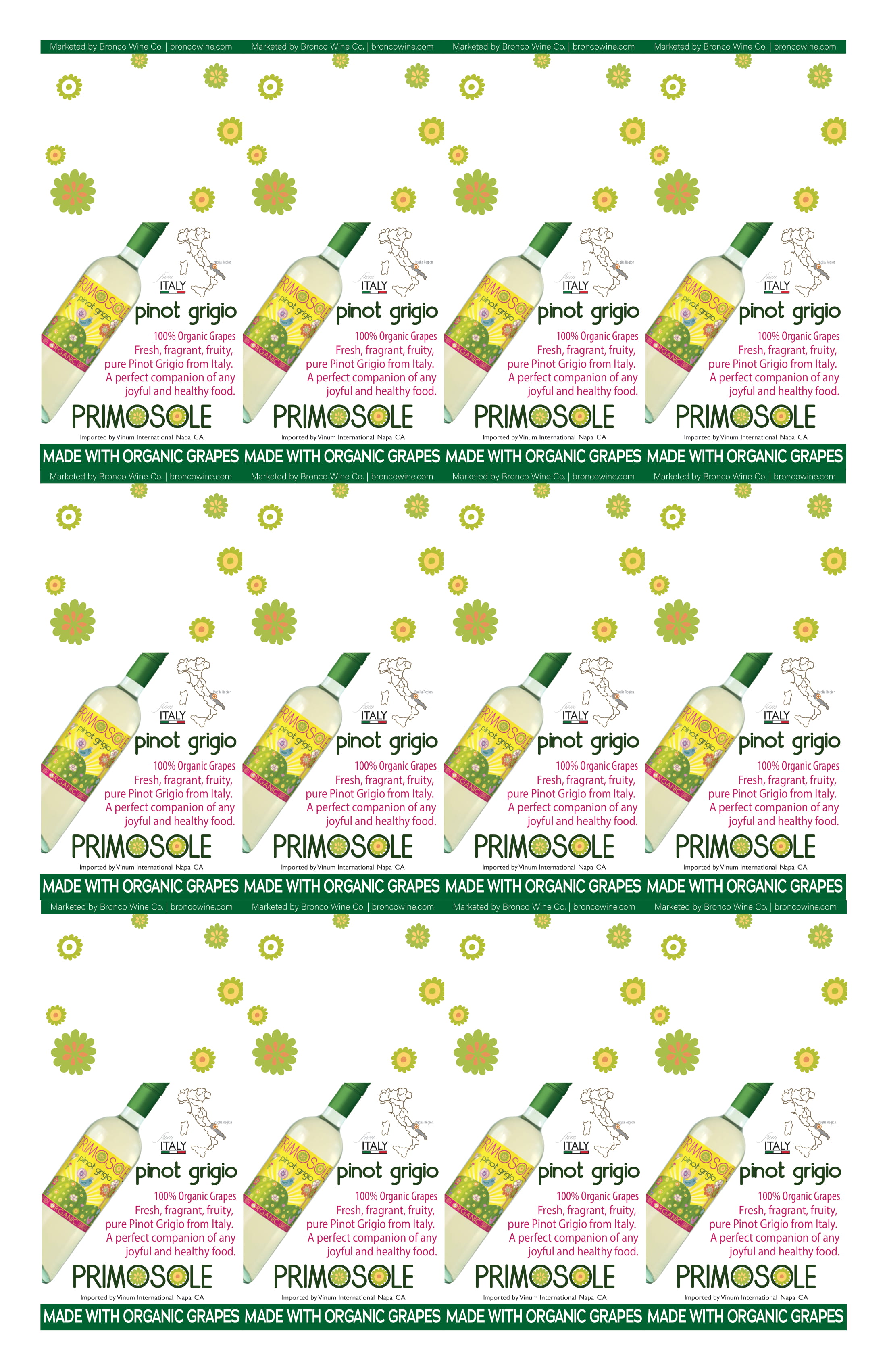 Primosole Pinot Grigio wine necker sample