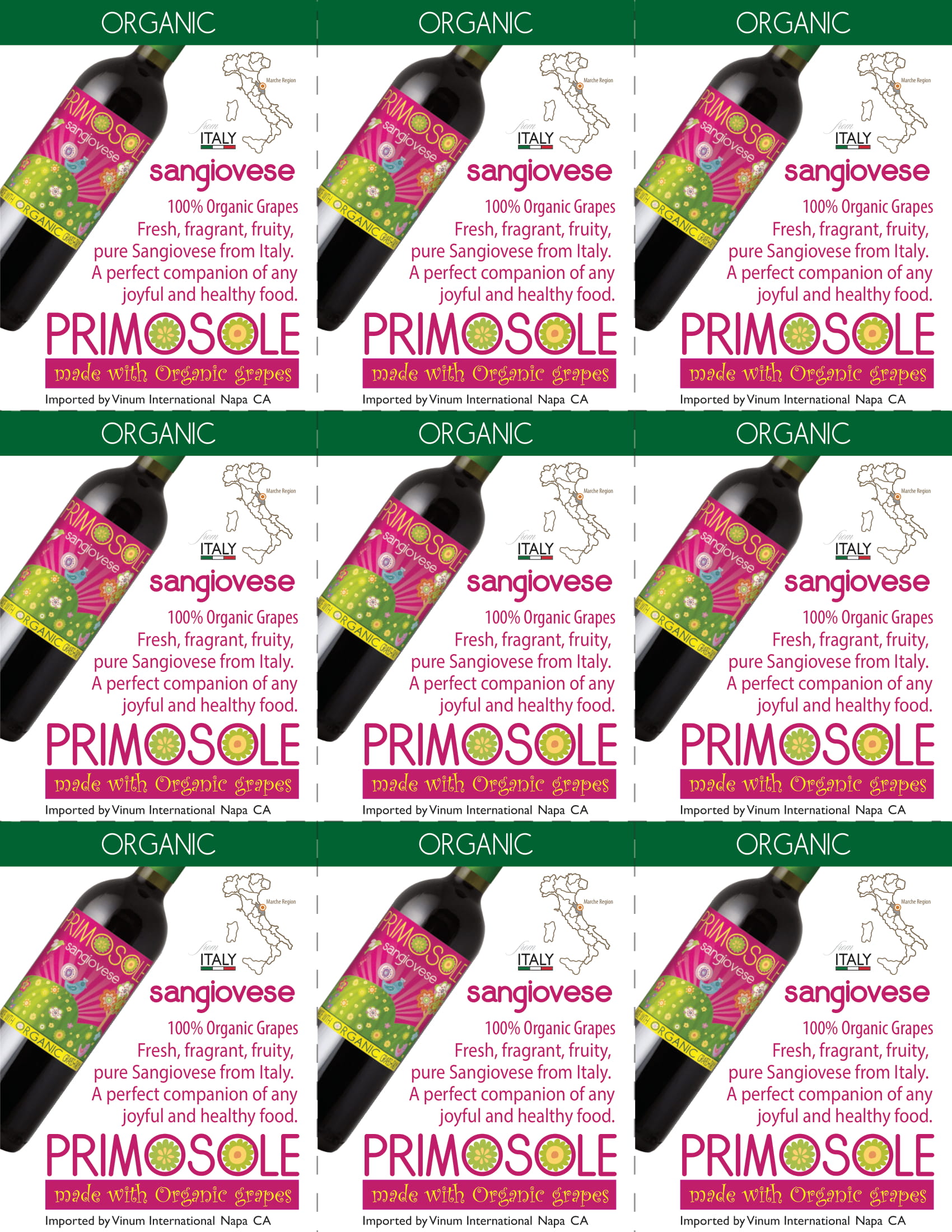 Primosole Sangiovese wine shelf talker sample