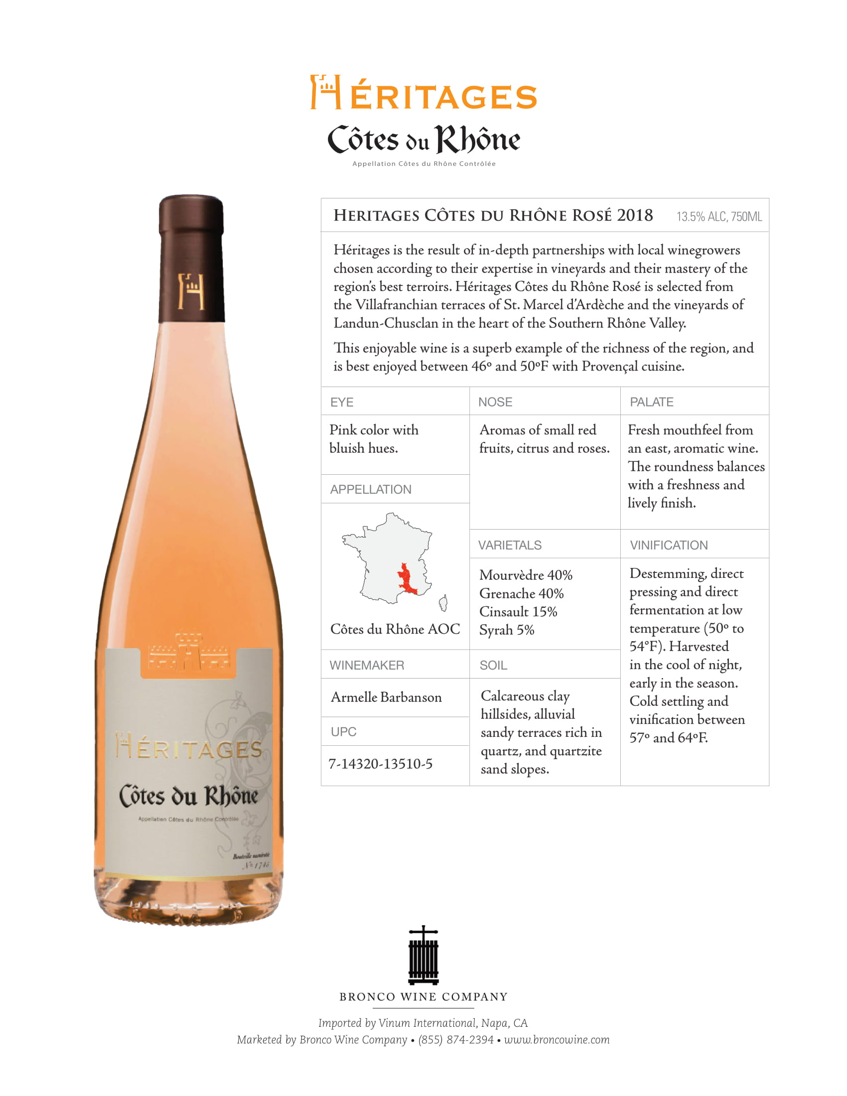 Heritages Côtes du Rhône Rosé tech sheet sample