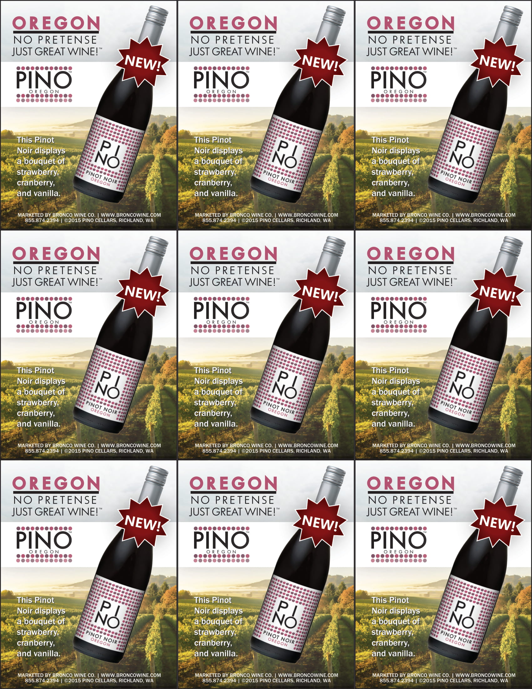 PINO Cellars wine brand Pinot Noir shelf talker sample