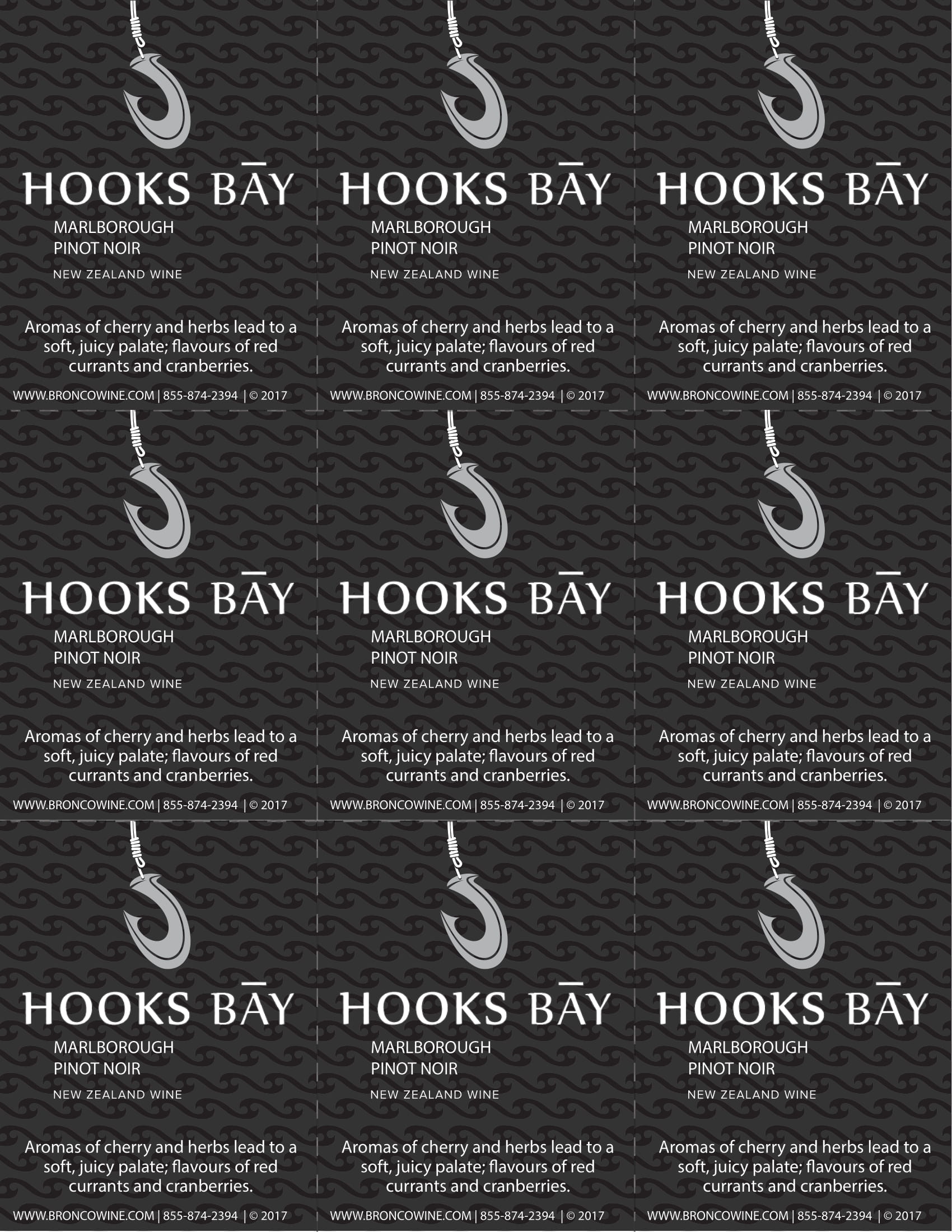 Hooks Bay wine brand Pinot Noir shelf talker sample