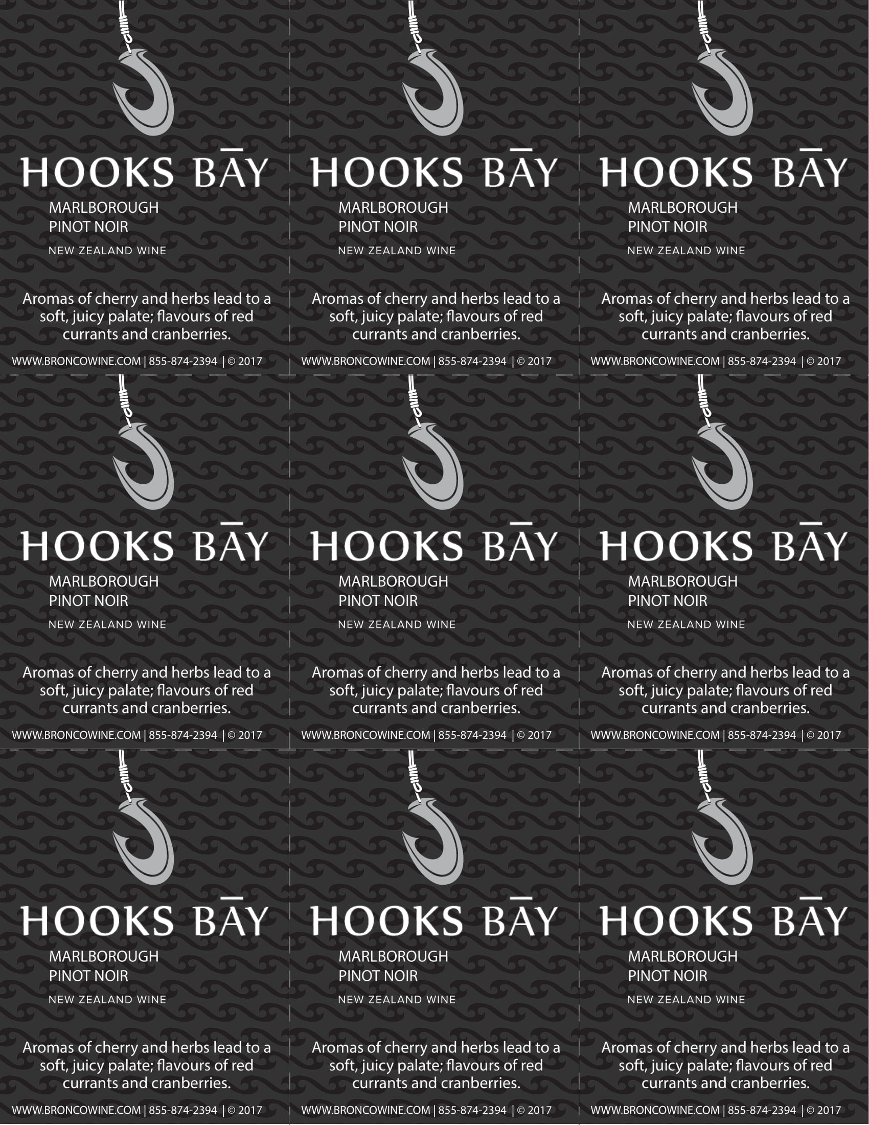 Hooks Bay wine brand Pinot Noir shelf talker sample