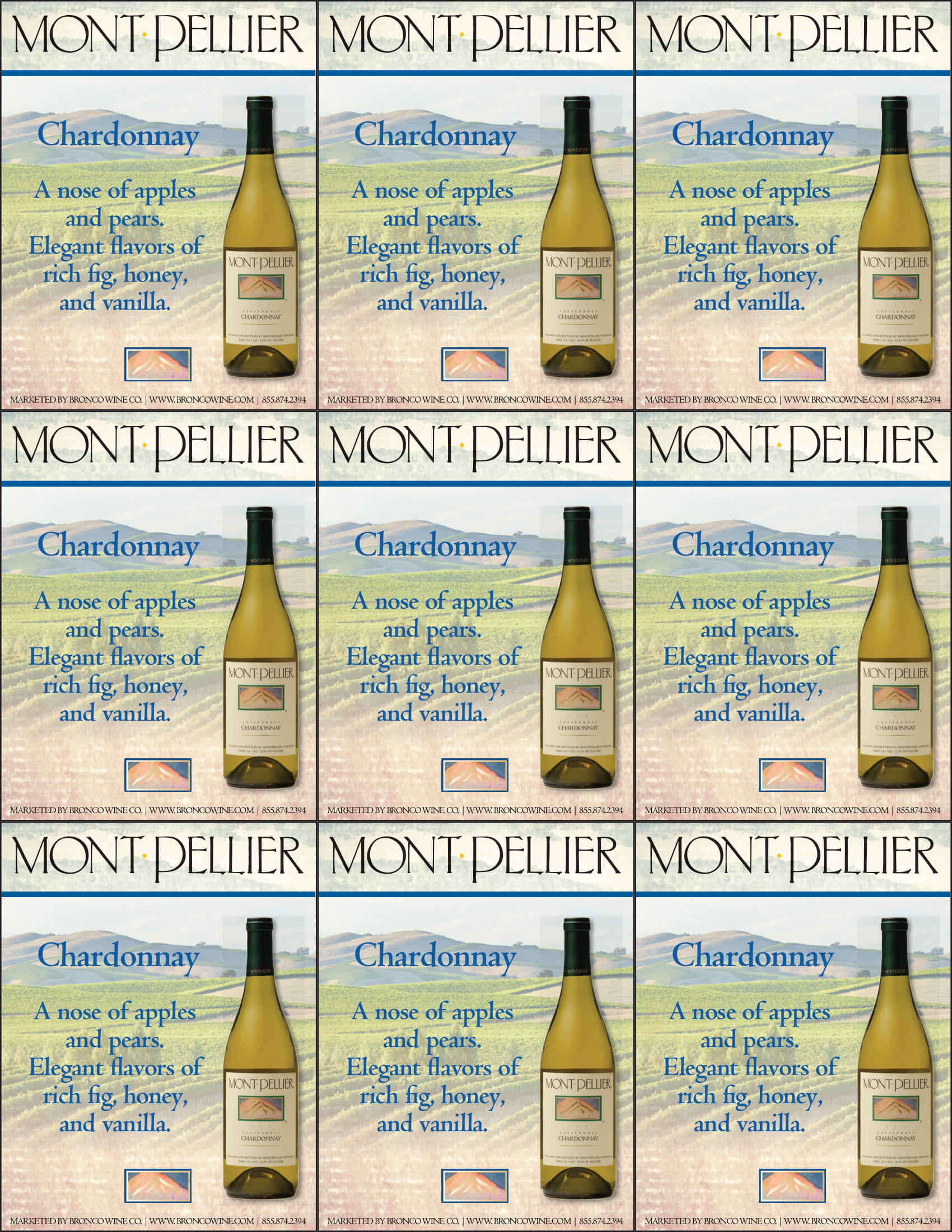 Montpellier Chardonnay wine shelf talker sample