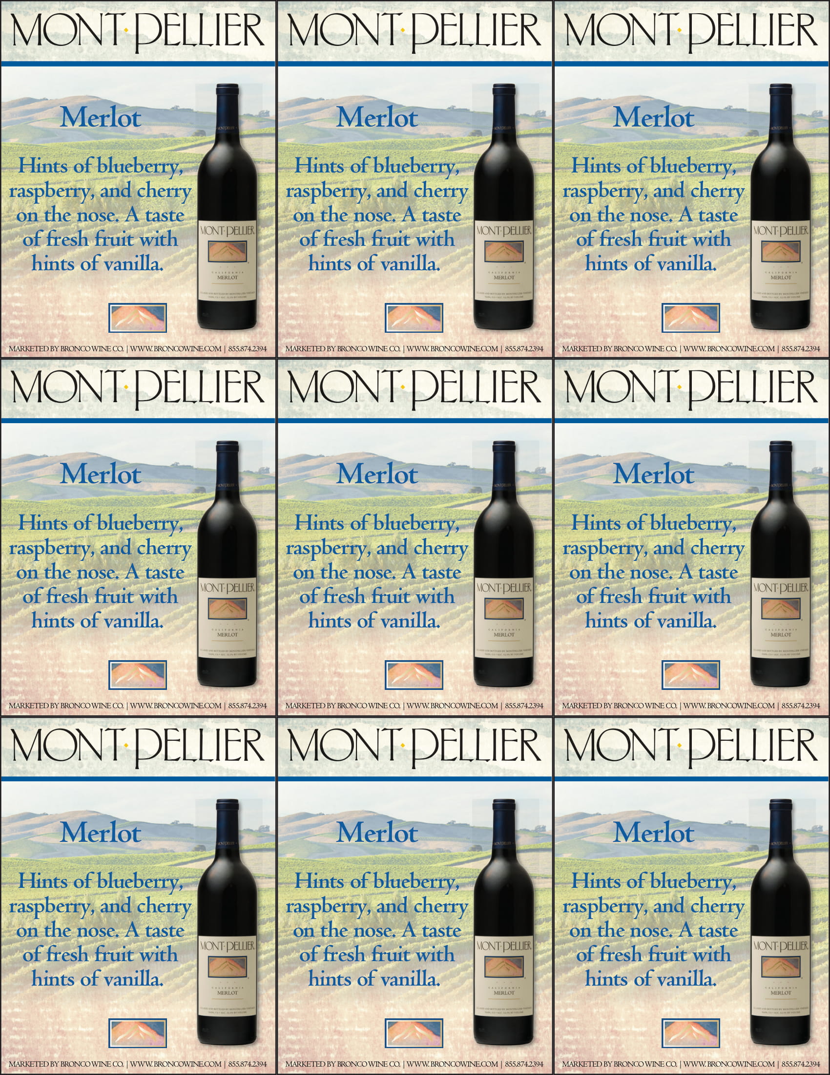 Montpellier Merlot wine shelf talker sample
