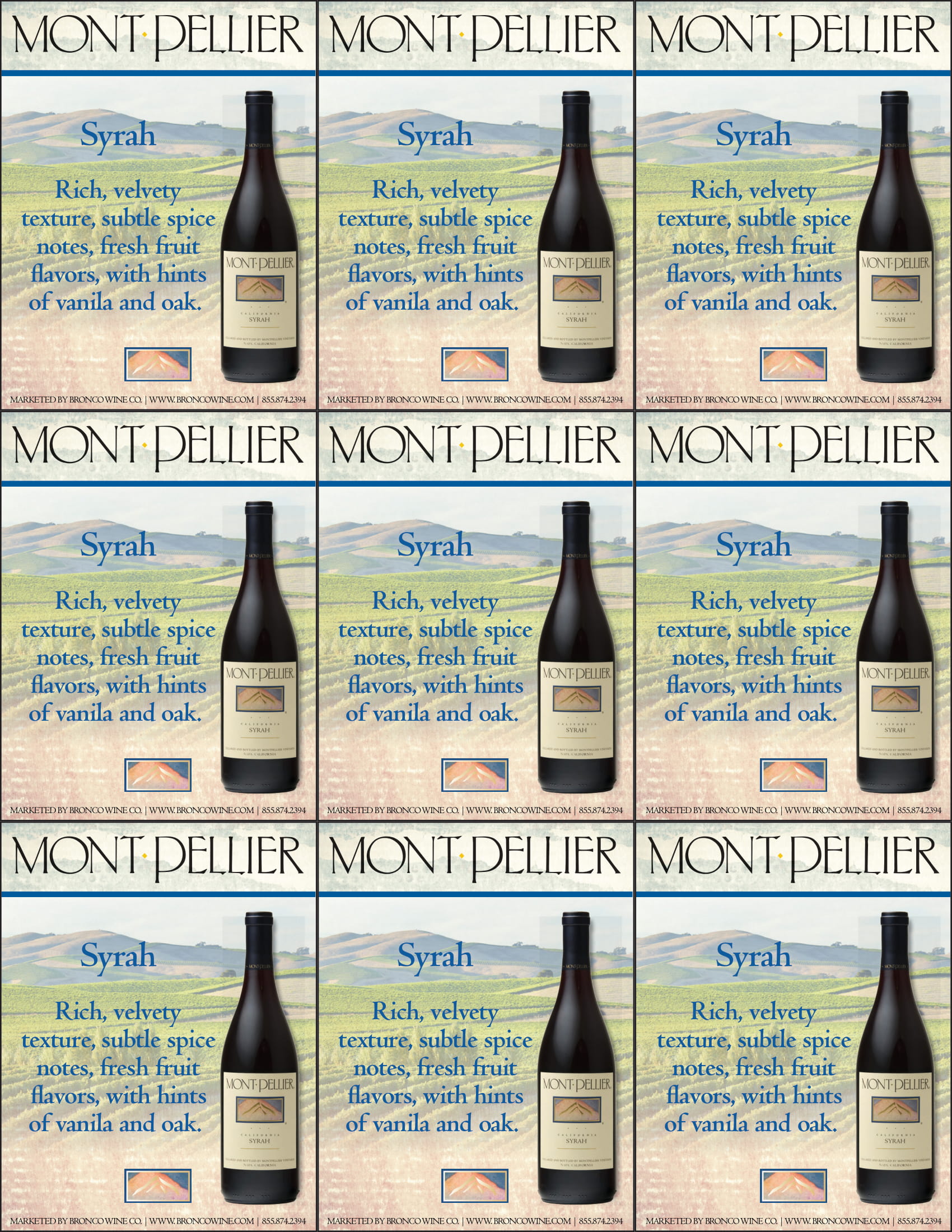 Montpellier Syrah shelf talker sample