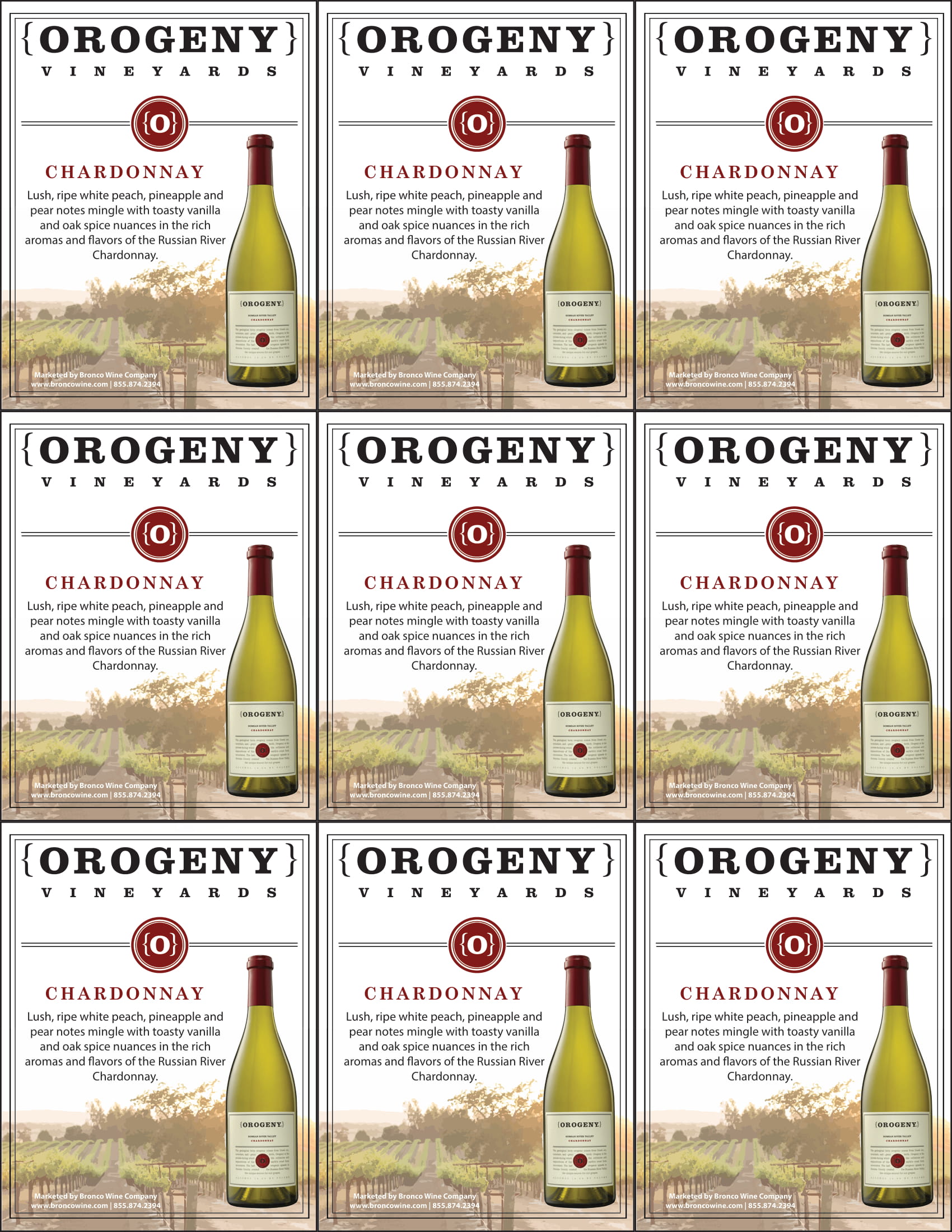 Orogeny Chardonnay wine shelf talker sample