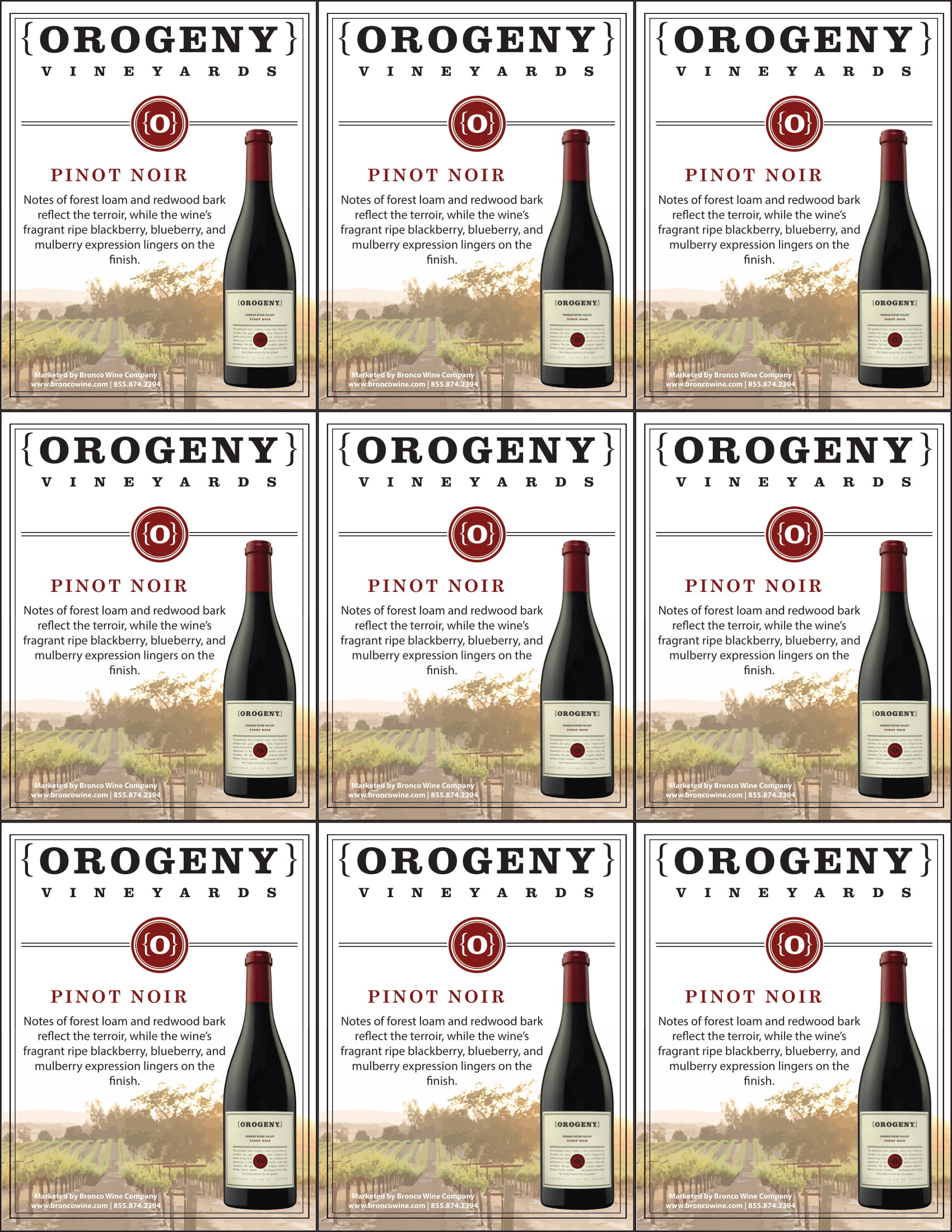 Orogeny Pinot Noir wine shelf talker sample