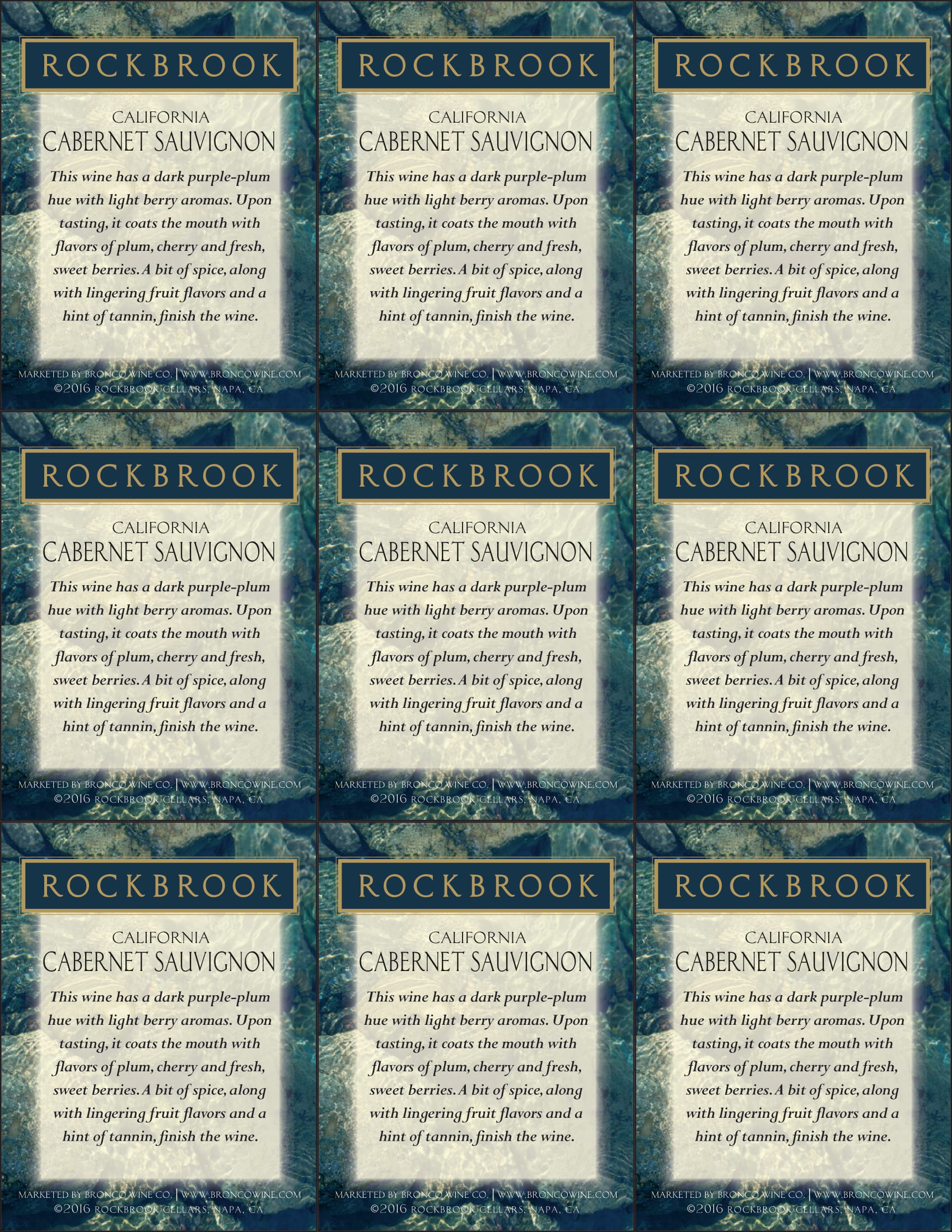 Rockbrook Cellars Cabernet Sauvignon wine shelf talker sample