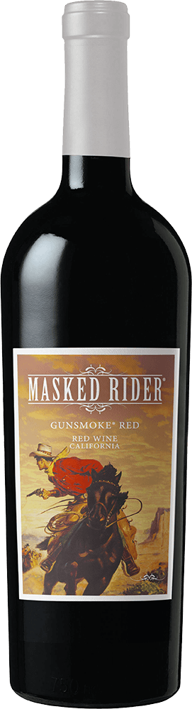Masked Rider Gunsmoke Red wine bottle and wine label front view