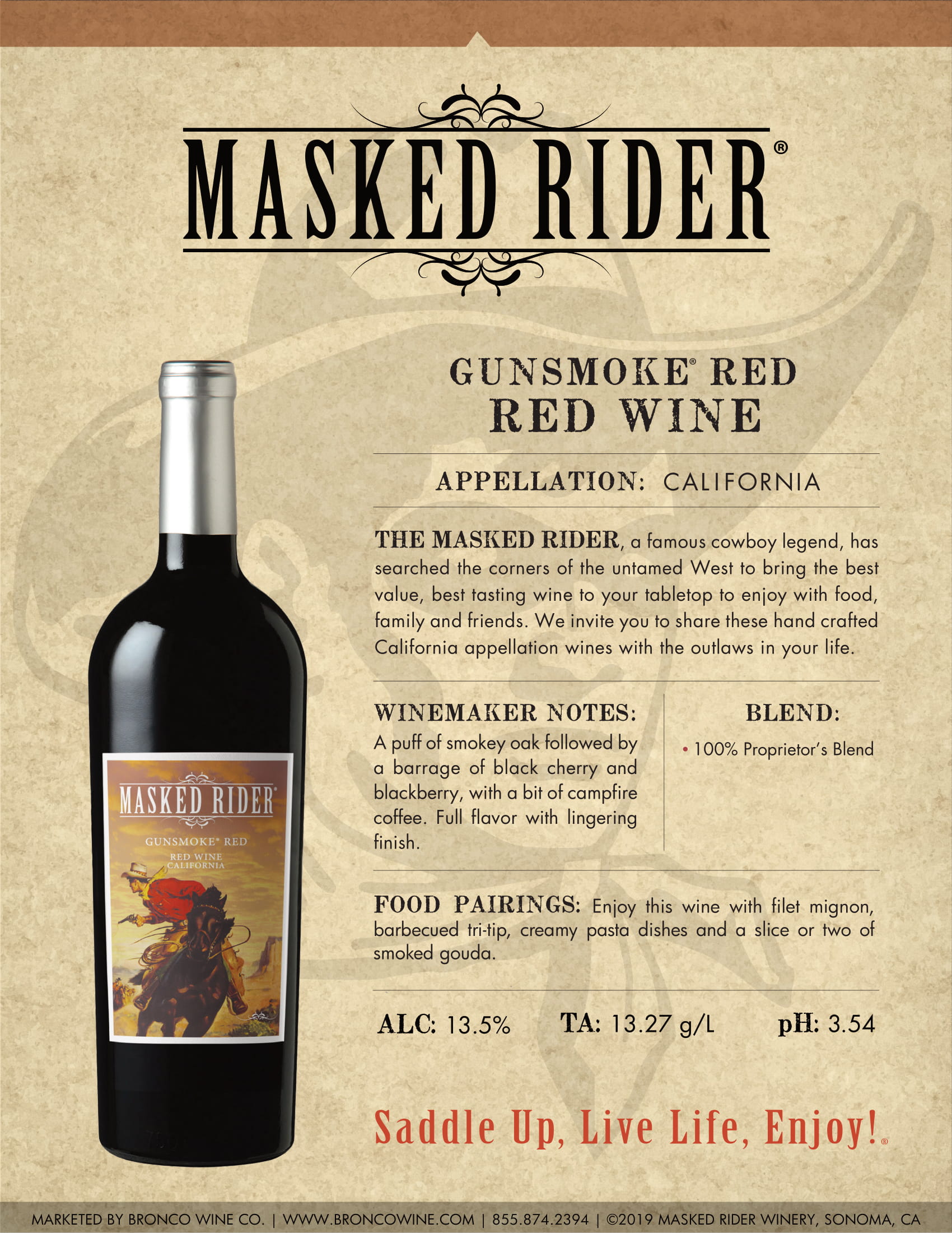Masked Rider Gunsmoke Red wine tech sheet sample