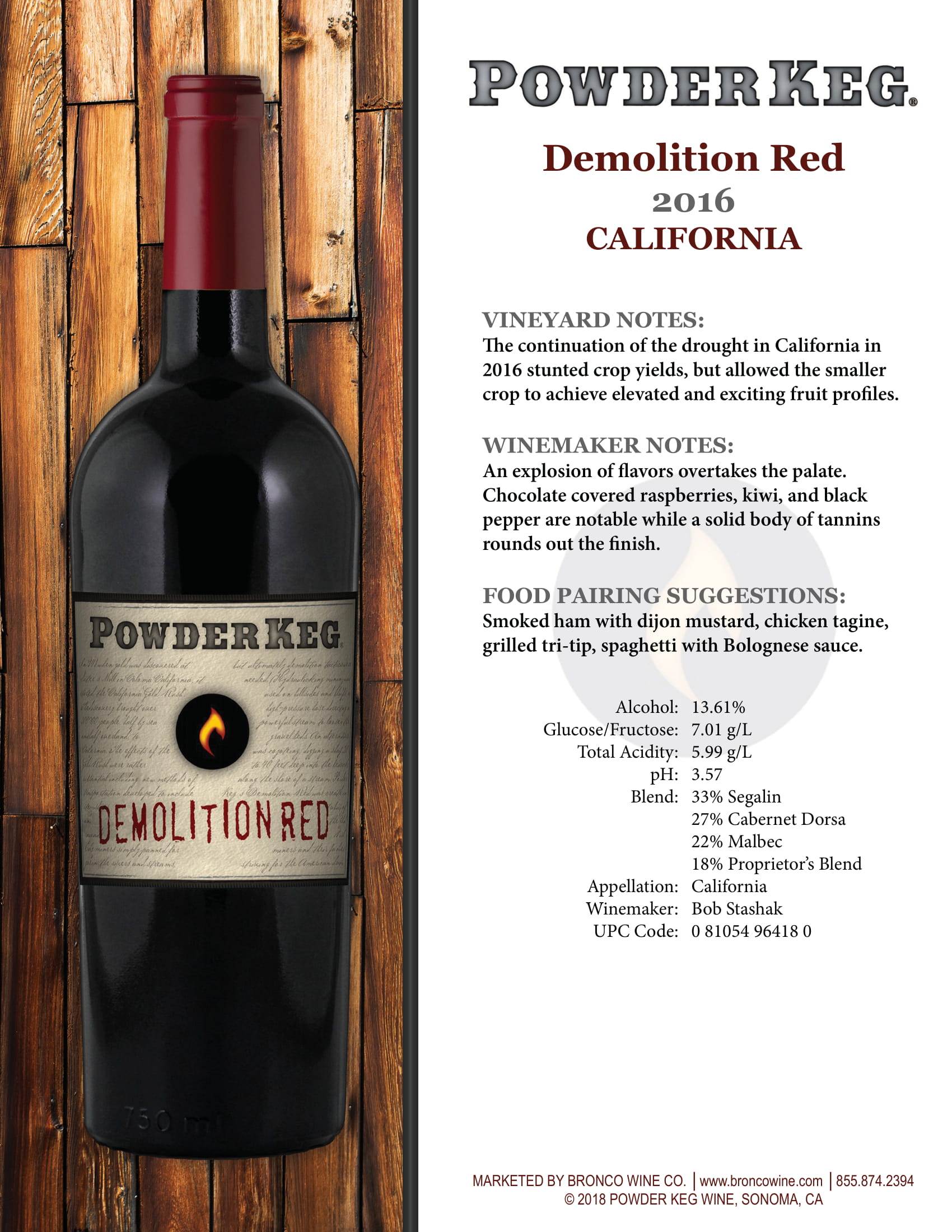 Powder Keg Demolition Red wine tech sheet sample