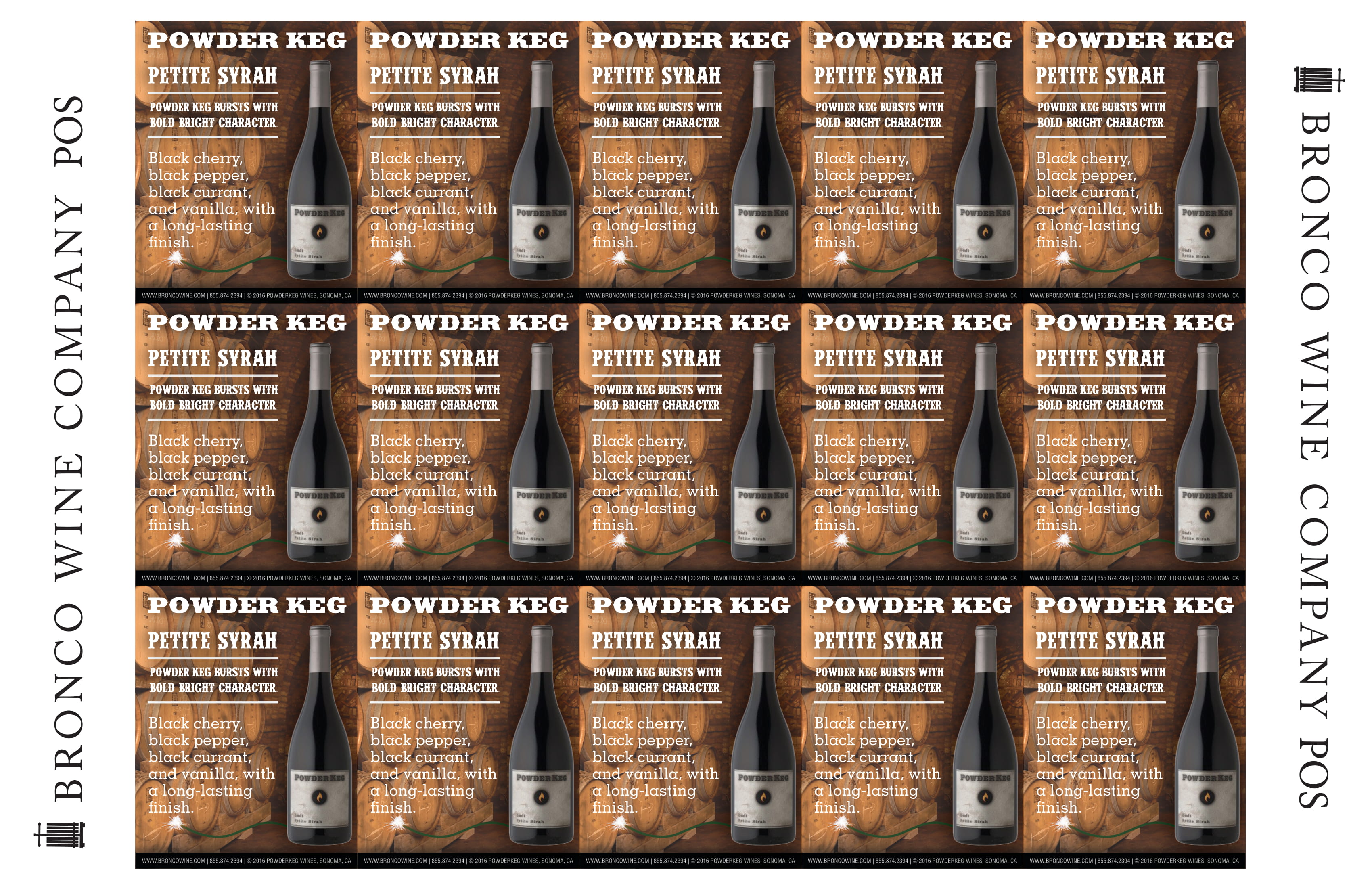 Powder Keg Petite Sirah wine shelf talker sample