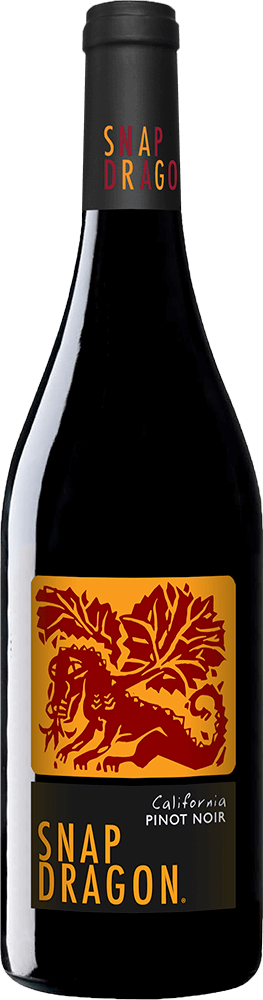 Snap Dragon Pinot Noir wine bottle, wine label and capsule from the front