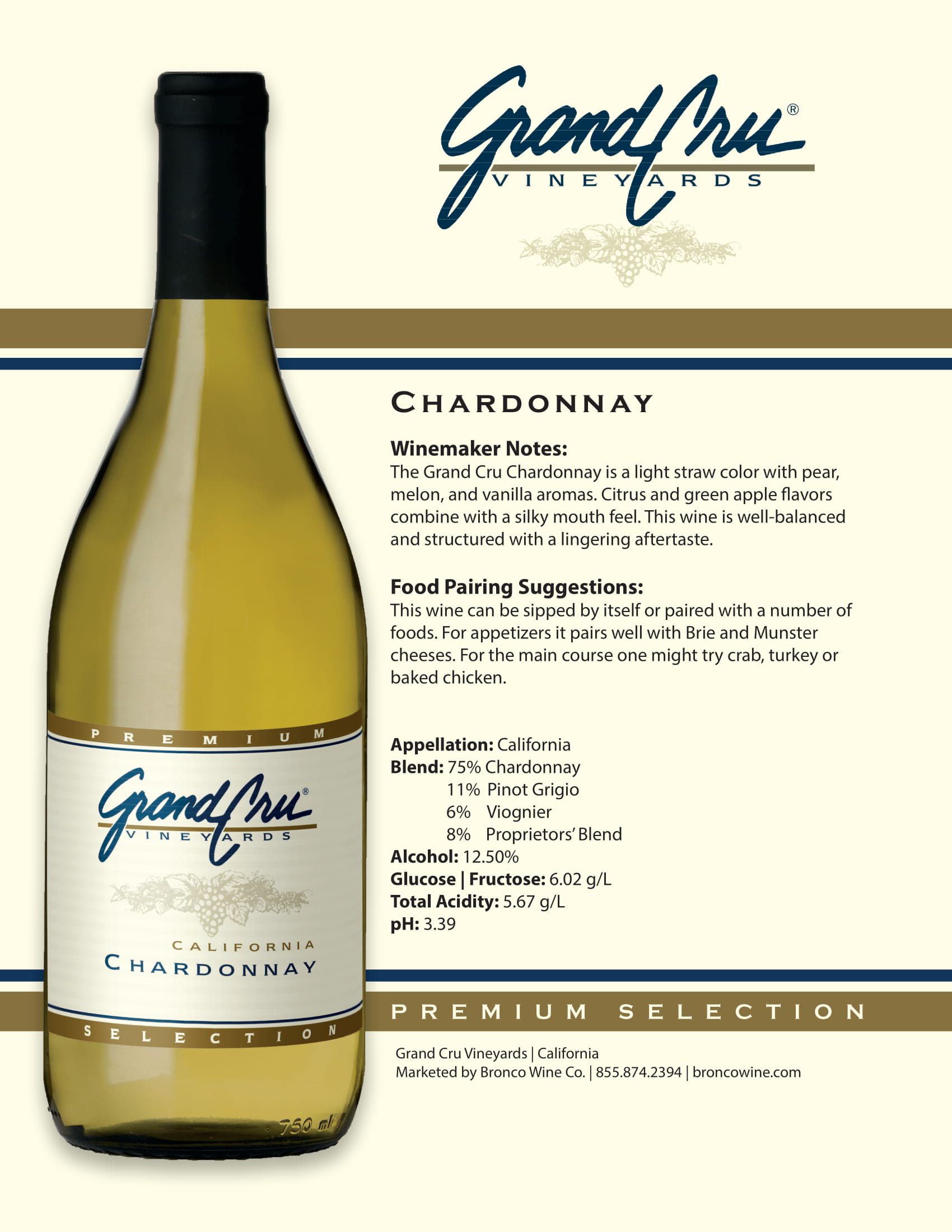 Grand Cru Chardonnay tech sheet sample