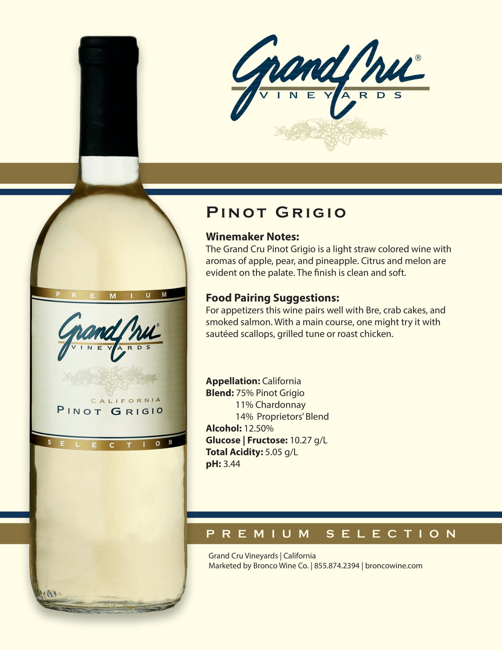 Grand Cru Pinot Grigio tech sheet sample