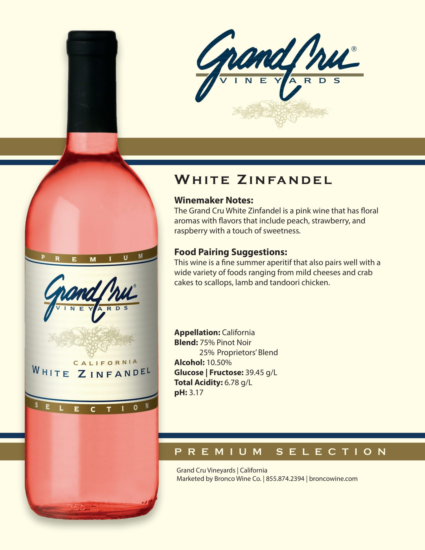 Grand Cru White Zinfandel tech sheet sample