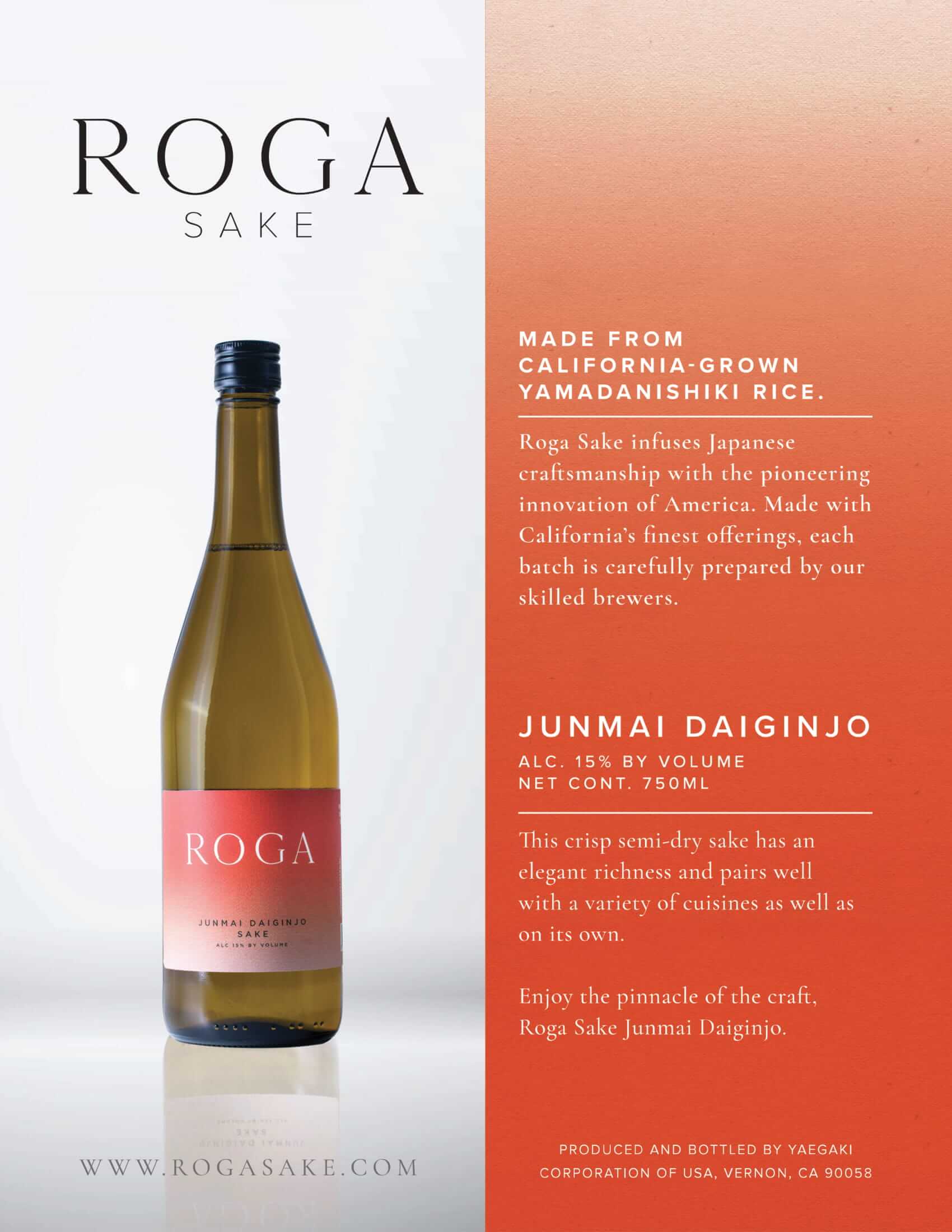 Roga Junmai Daiginjo sake tech sheet sample