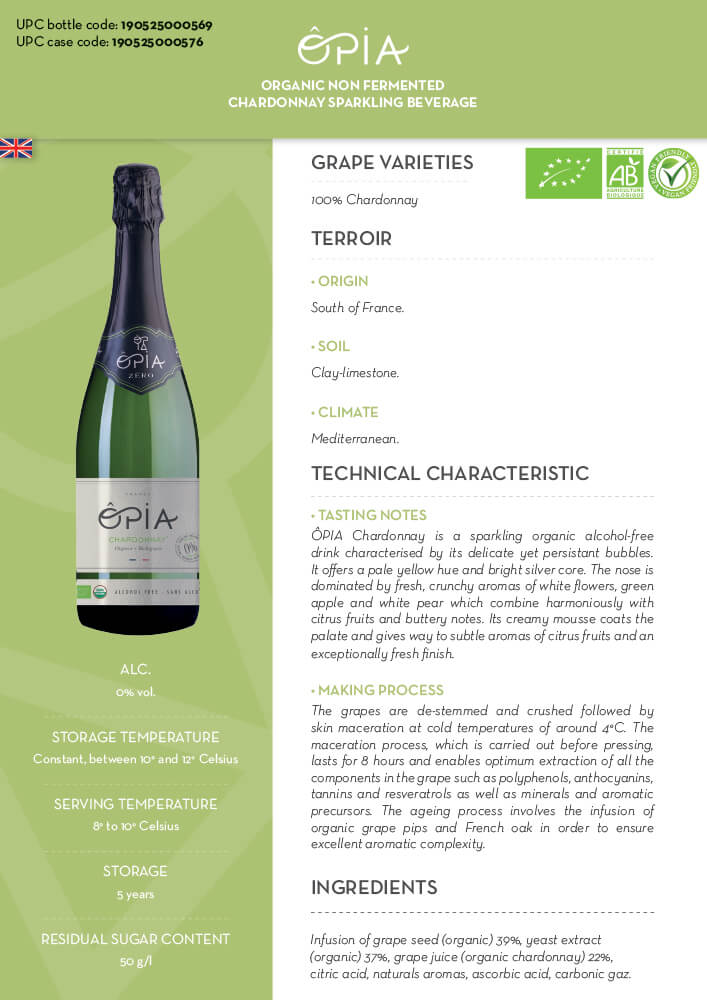 Opia Chardonnay Sparkling White wine tech sheet sample