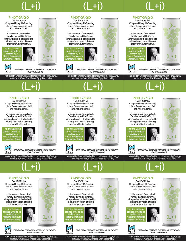 L+i wine brand Pinot Grigio shelf talker sample