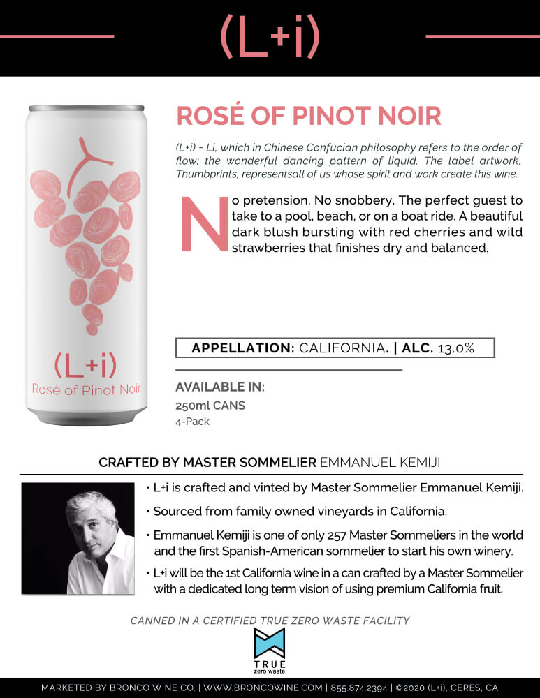 L+i wine brand Rosé of Pinot Noir tech sheet sample