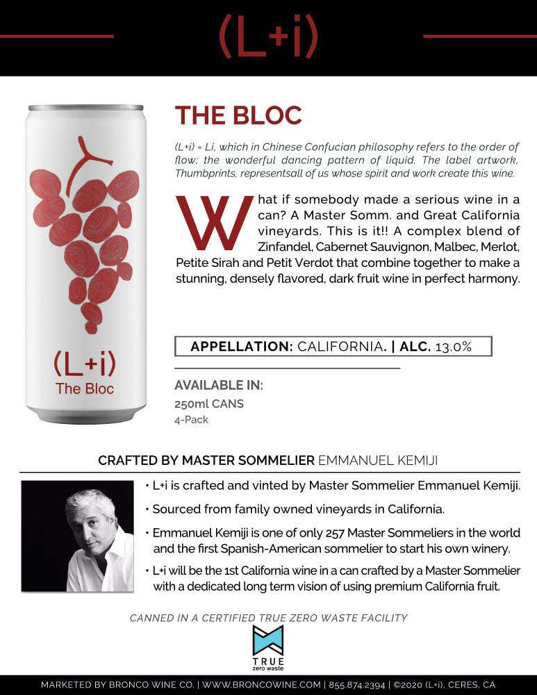 L+i Vineyards wine brand The Bloc tech sheet sample