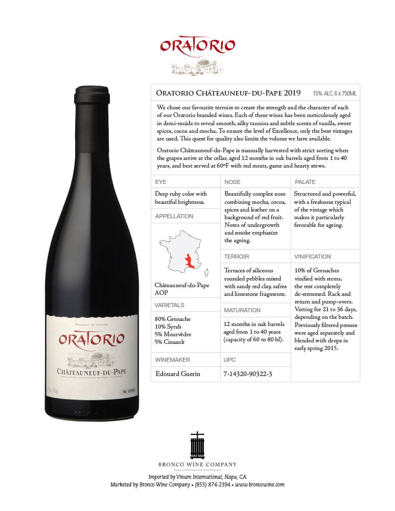 Oratorio Châteauneuf du Pape wine tech sheet sample