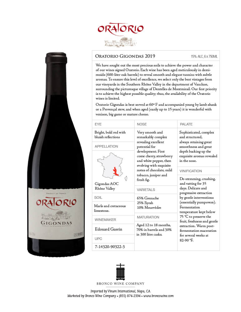 Oratorio Gigondas wine tech sheet sample