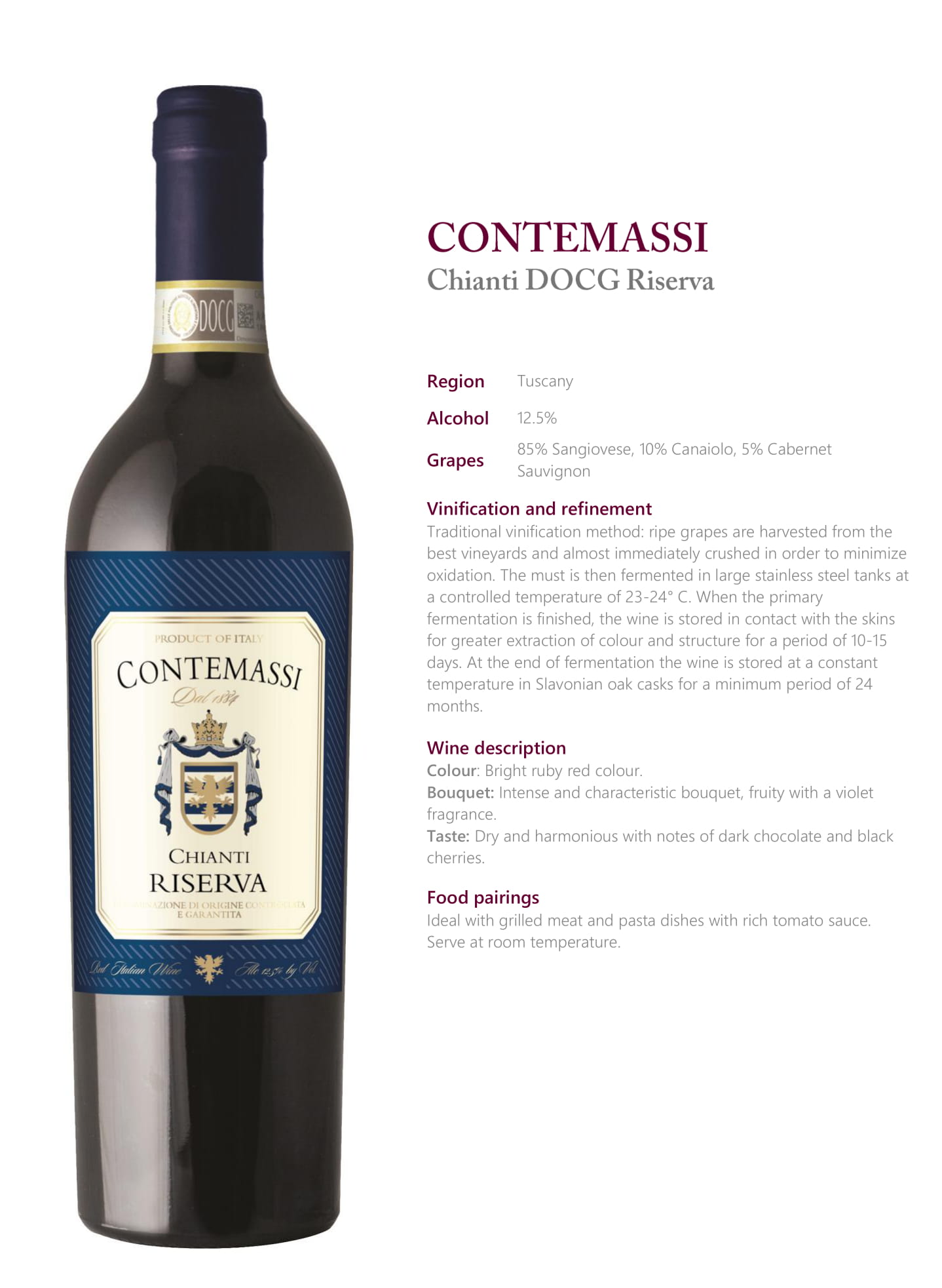 Contemassi Chianti Riserva tech sheet sample