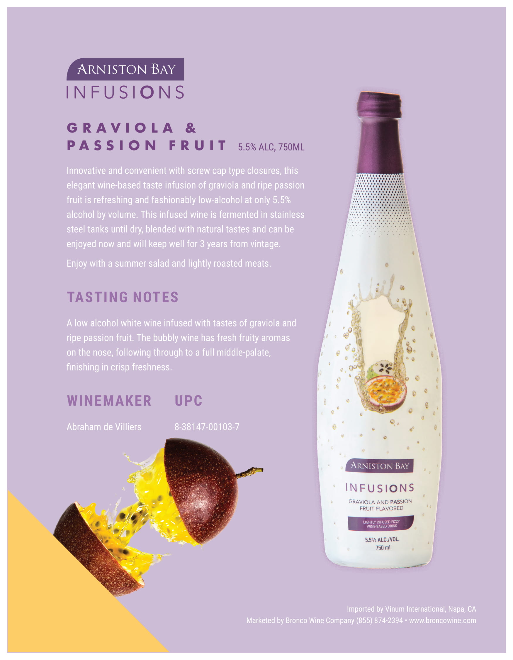 Arniston Bay Infusions Graviola and Passion Fruit tech sheet sample