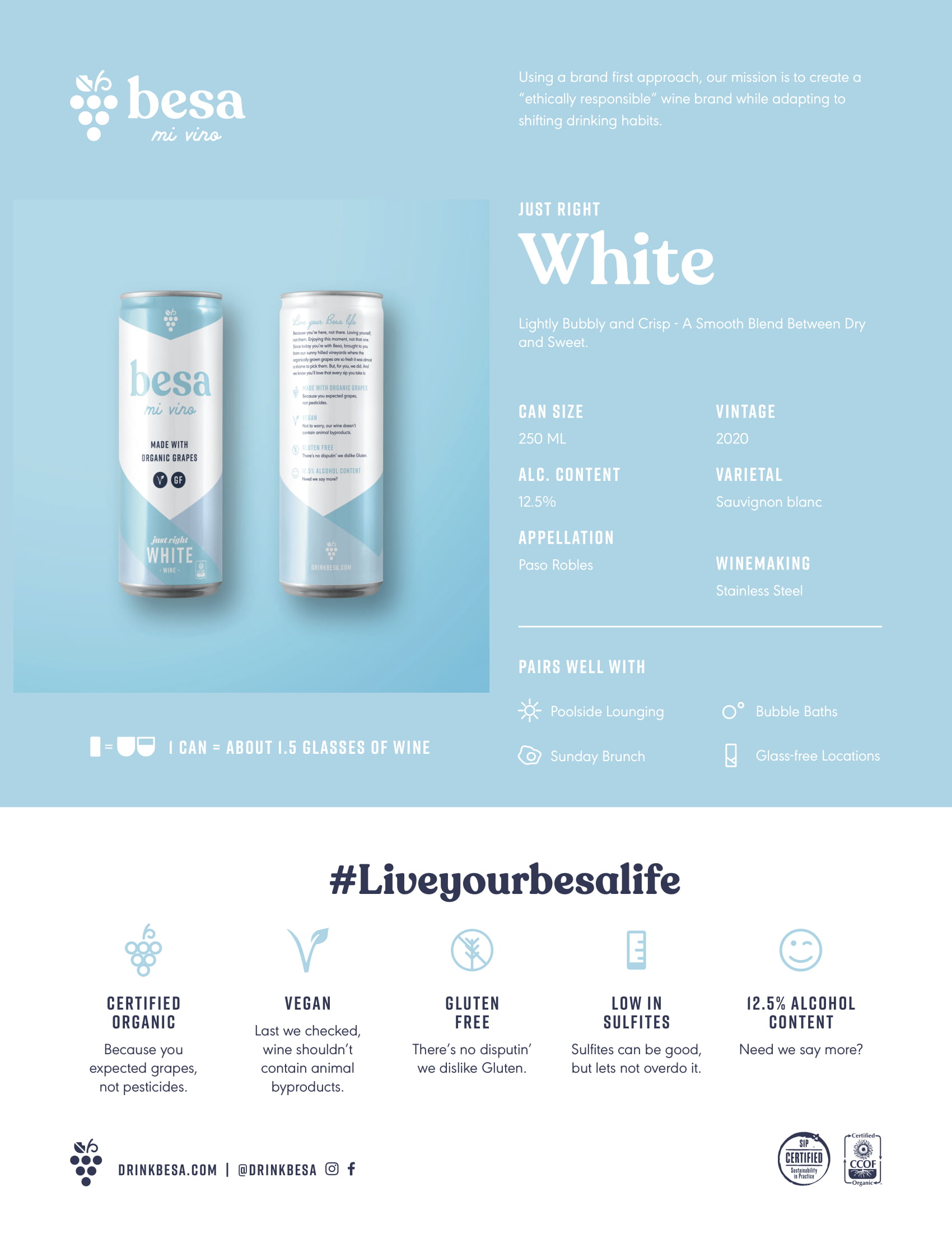 Besa Mi Vino wine brand White Wine tech sheet sample
