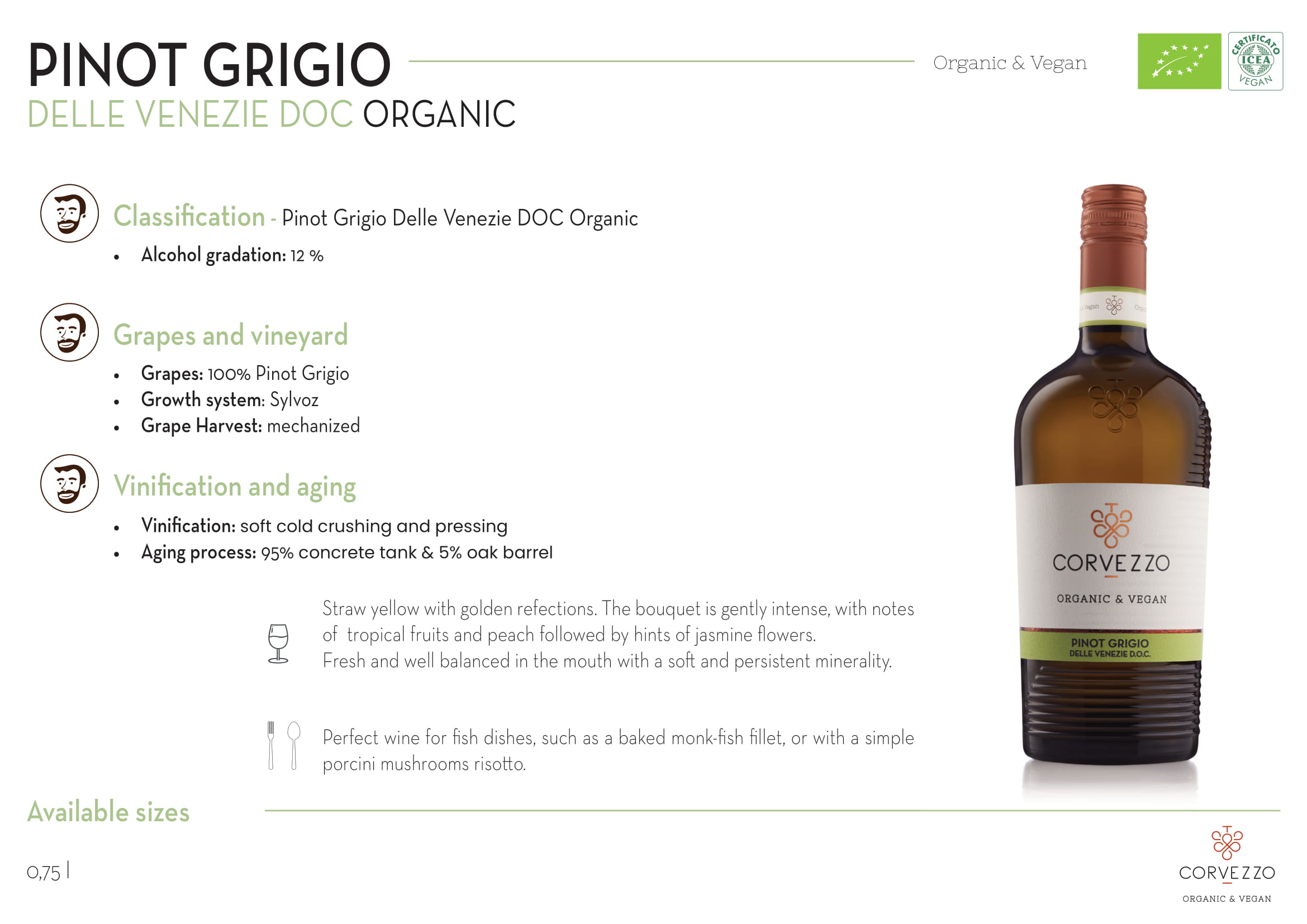 Corvezzo Pinot Grigio tech sheet sample